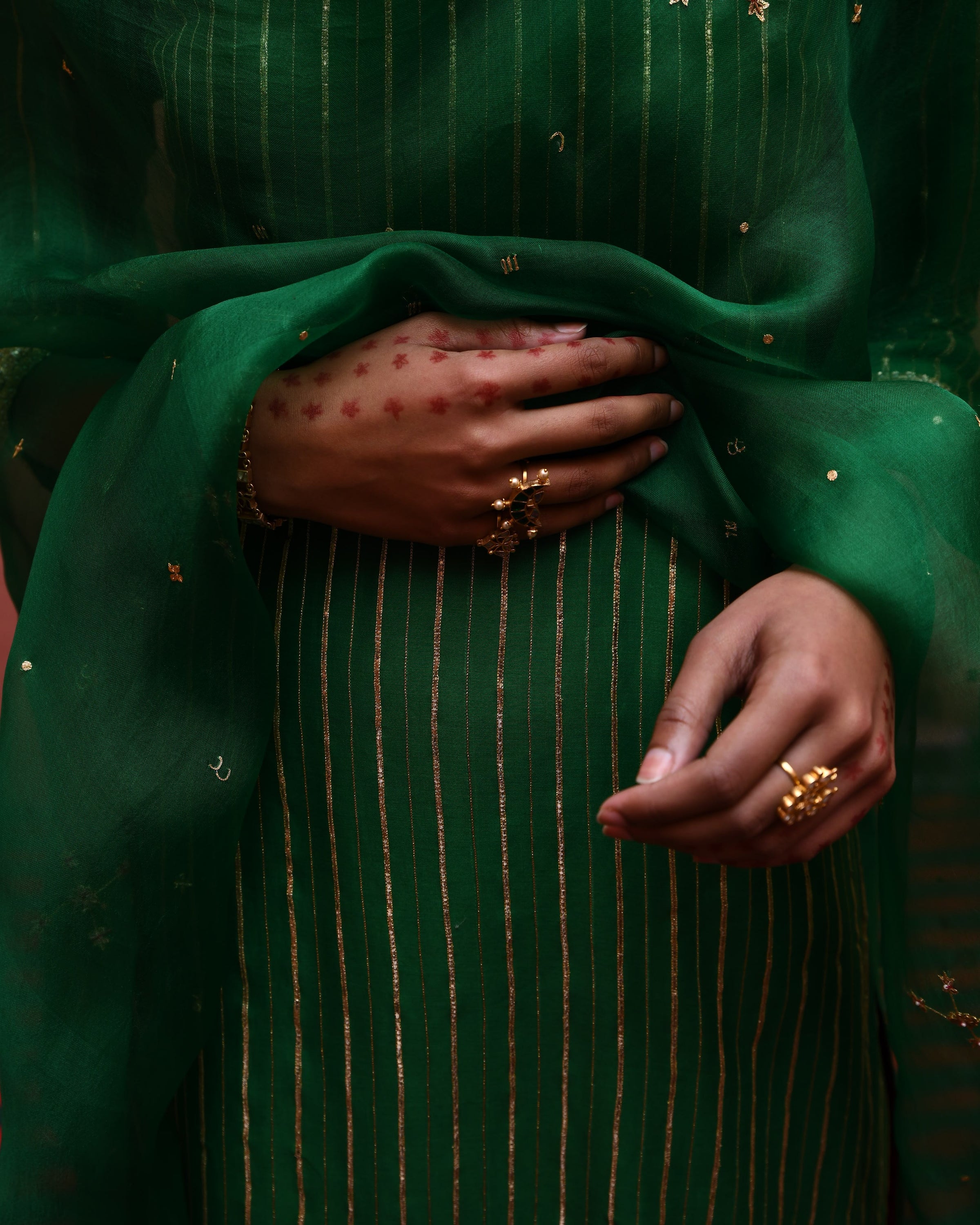 Green Striped Straight Kurta Set