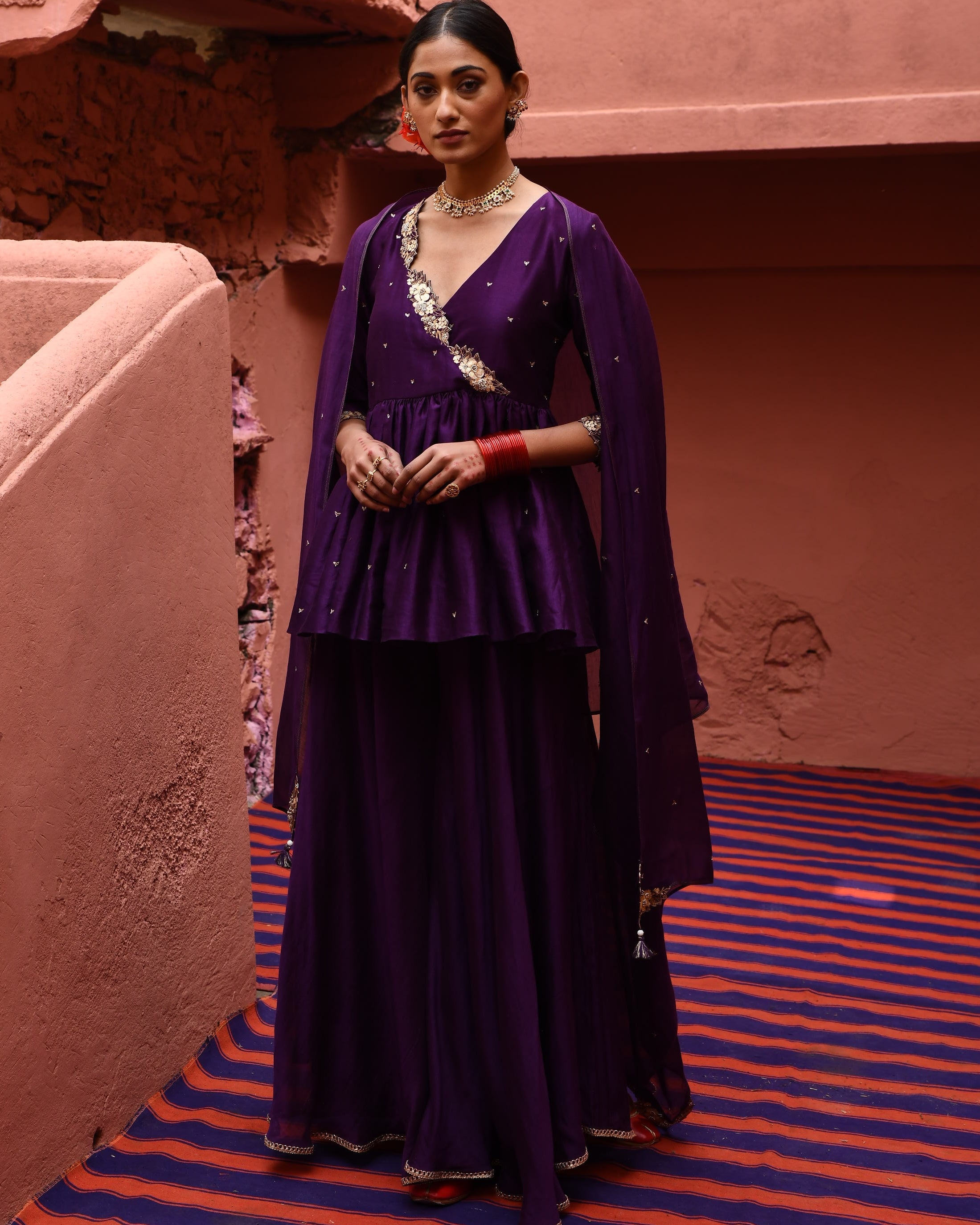 Aubergine Short Peplum Set