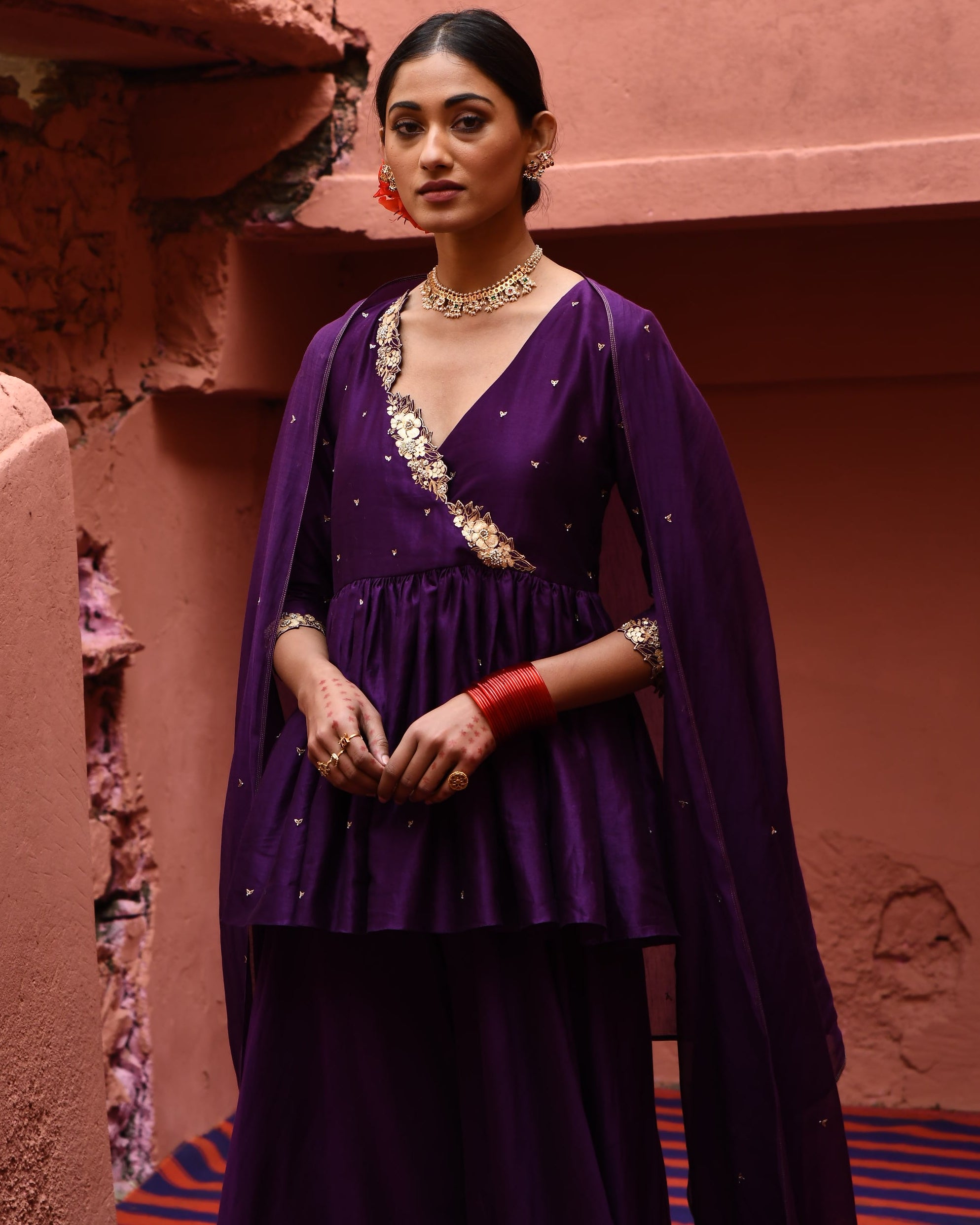 Aubergine Short Peplum Set