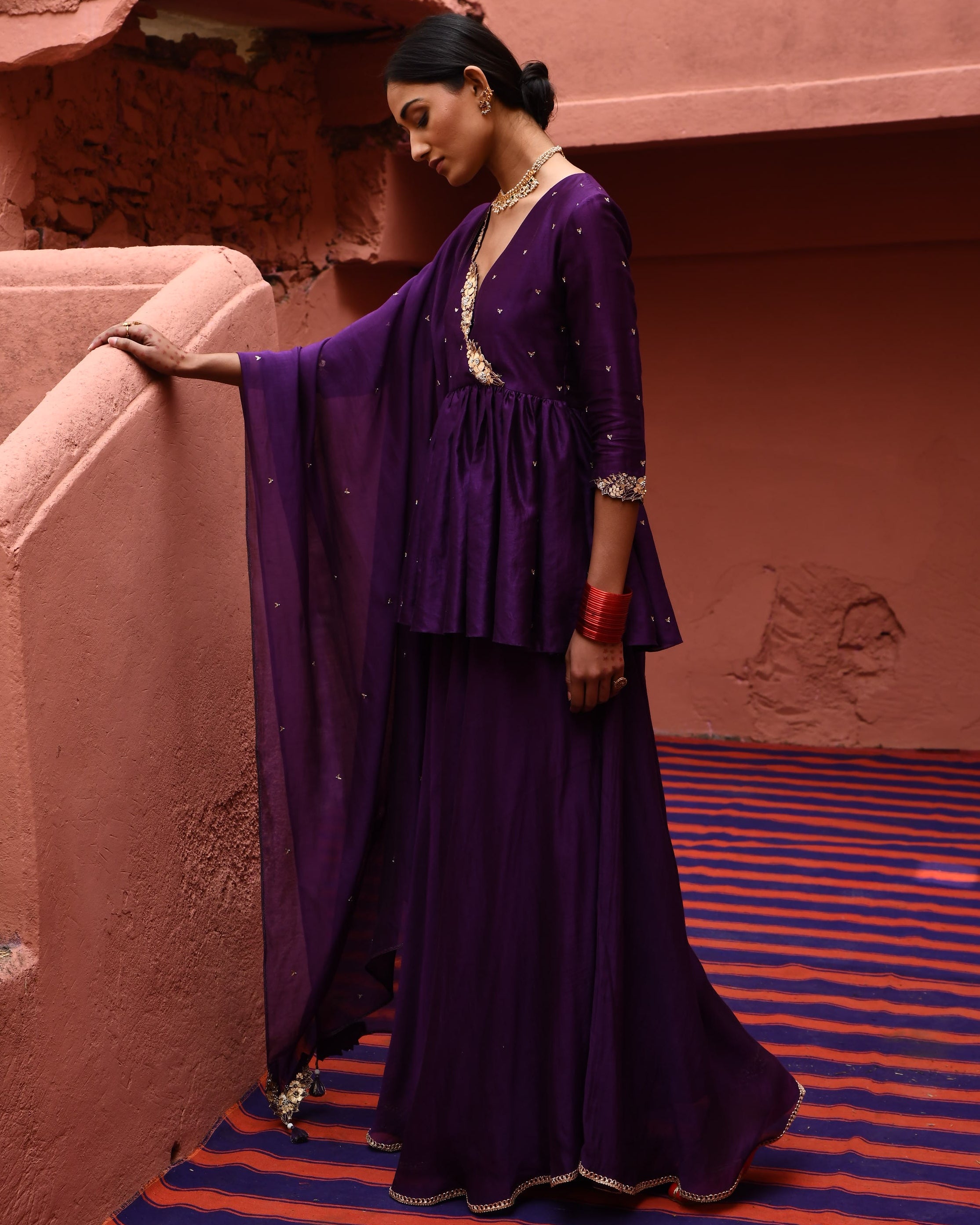 Aubergine Short Peplum Set