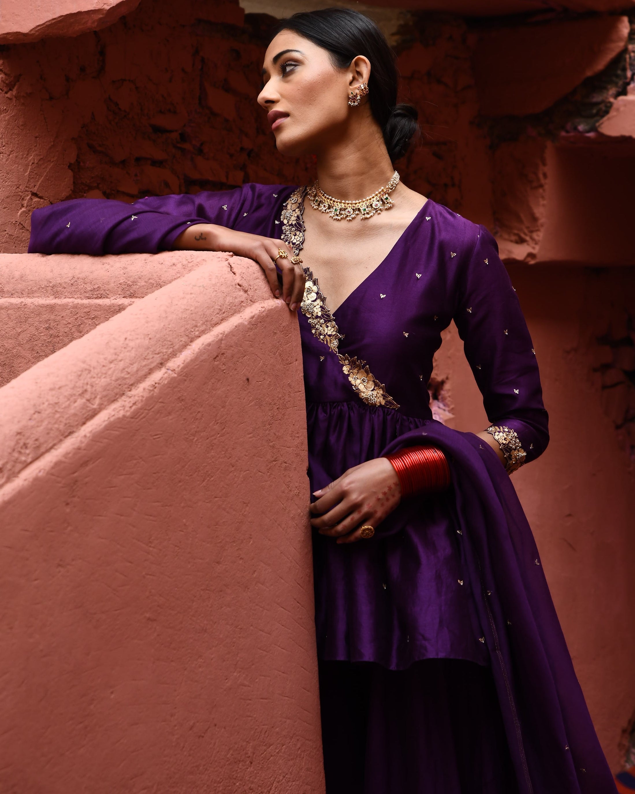 Aubergine Short Peplum Set