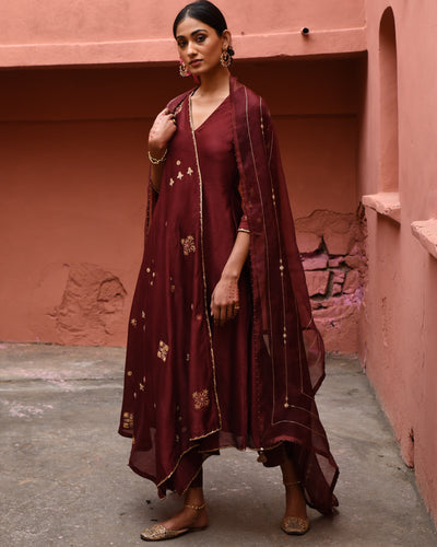 Mahogany Hand Embroidered Cross Over Set