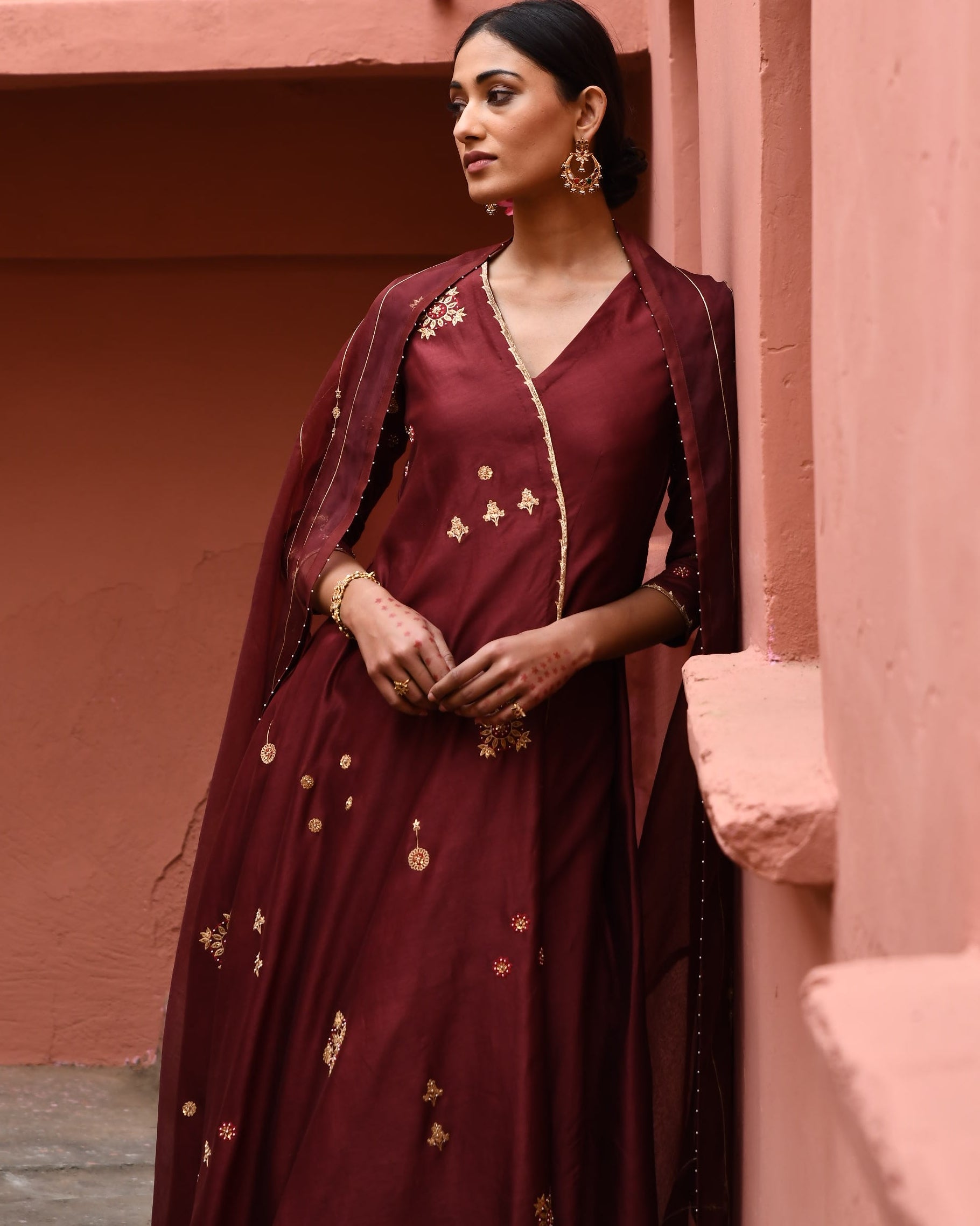 Mahogany Hand Embroidered Cross Over Set