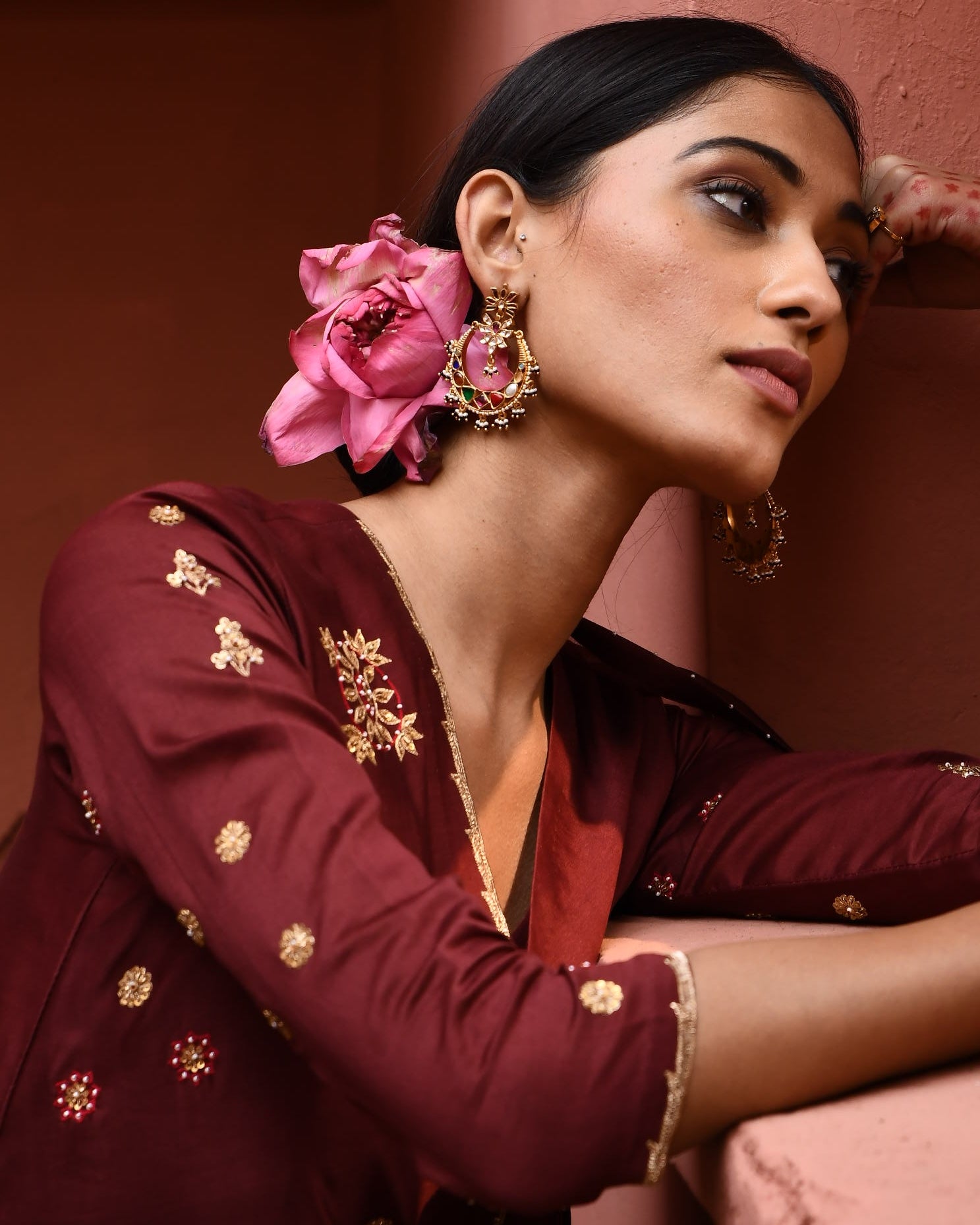 Mahogany Hand Embroidered Cross Over Set