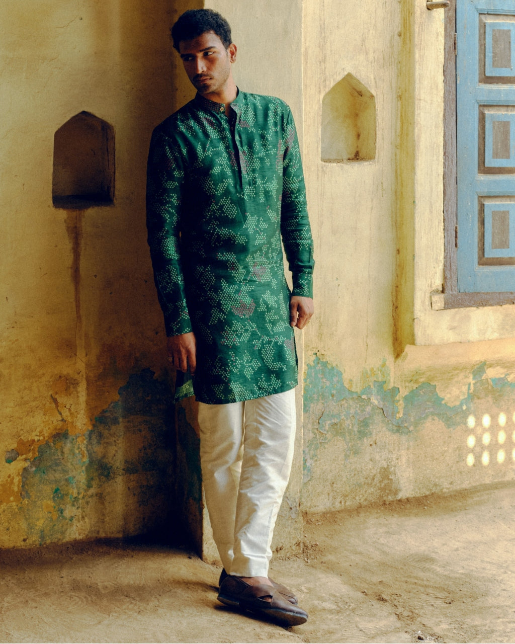 Emerald Green Bandhej Printed Kurta Set