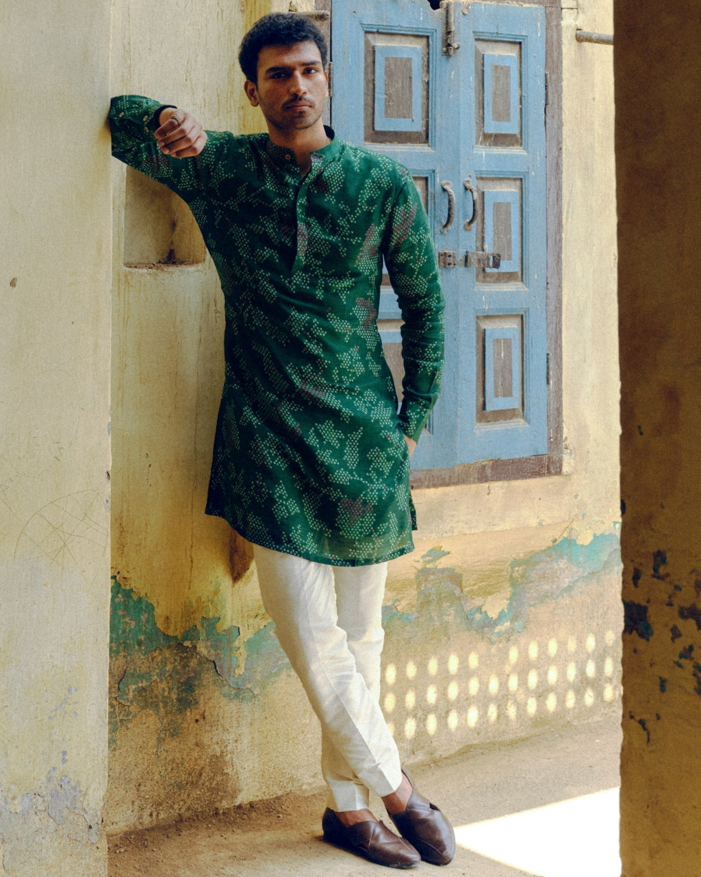 Emerald Green Bandhej Printed Kurta Set