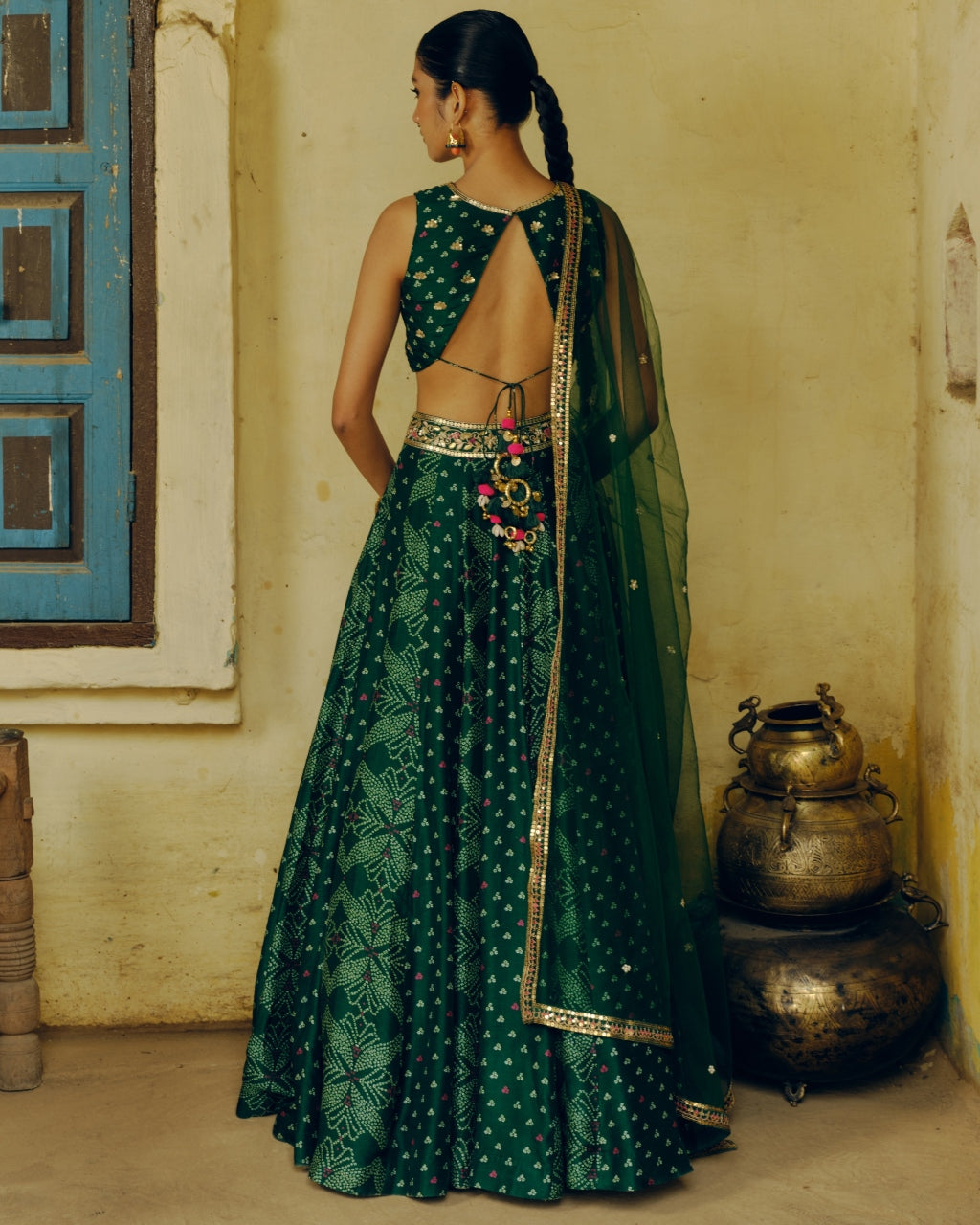 Emerald Green Bandhej Lehenga Set