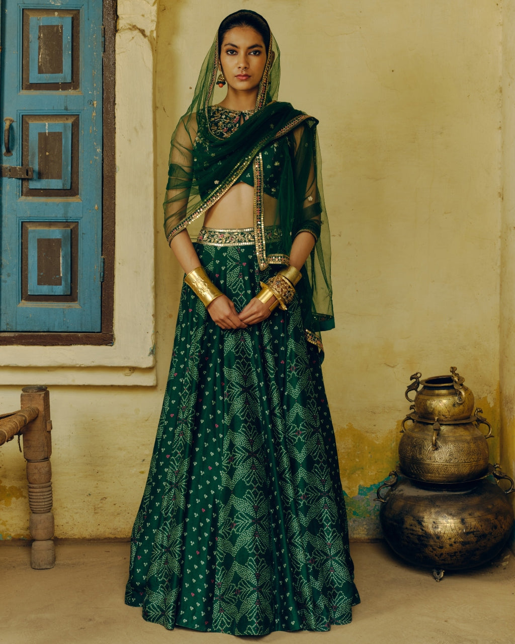 Emerald Green Bandhej Lehenga Set