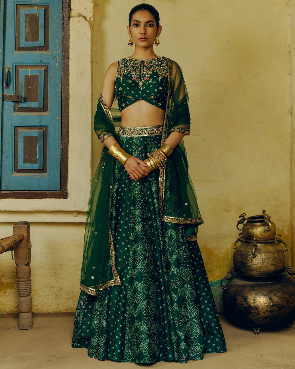 Emerald Green Bandhej Lehenga Set