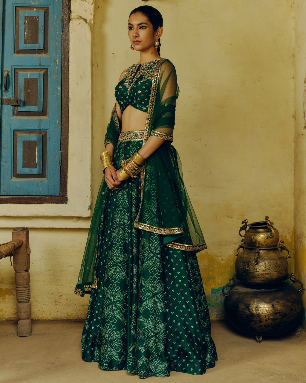 Emerald Green Bandhej Lehenga Set