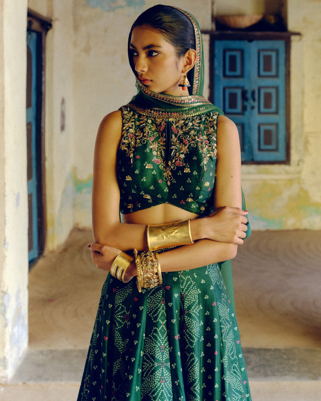 Emerald Green Bandhej Lehenga Set