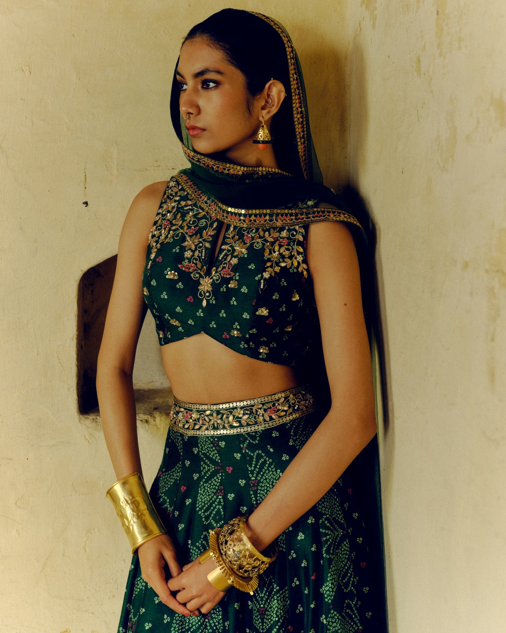 Emerald Green Bandhej Lehenga Set