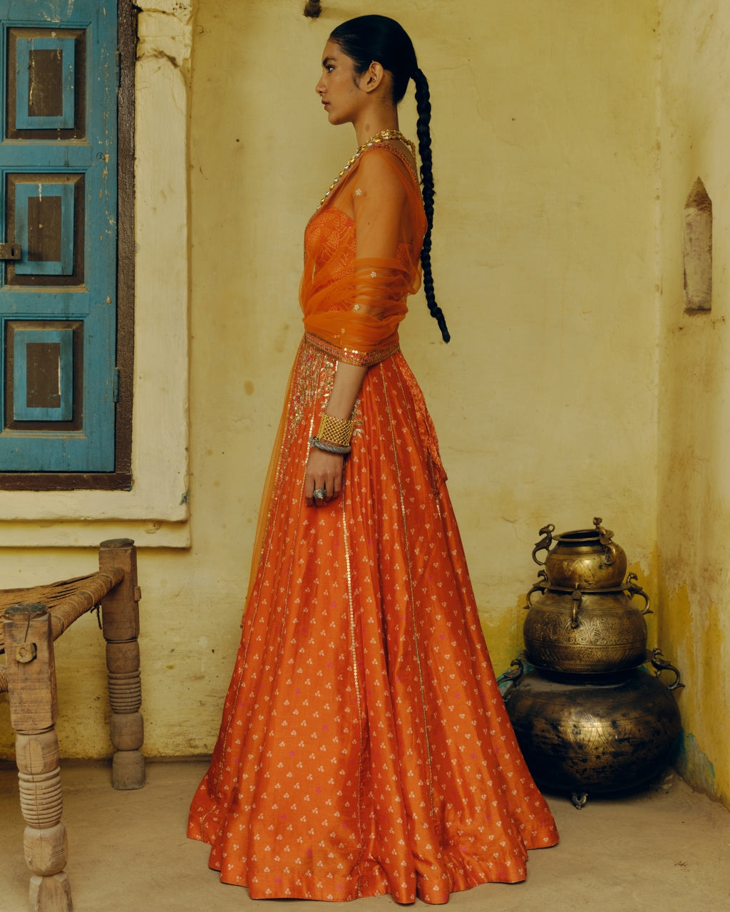 Rust Bandhej Lehenga Set