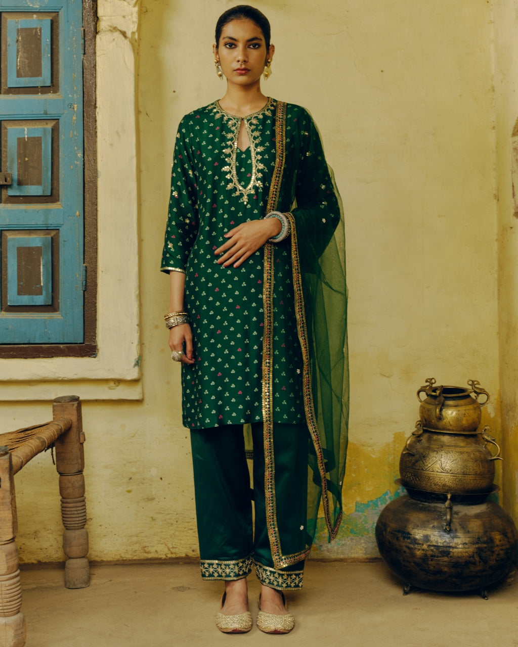 Emerald Green Bandhej Kurta Set