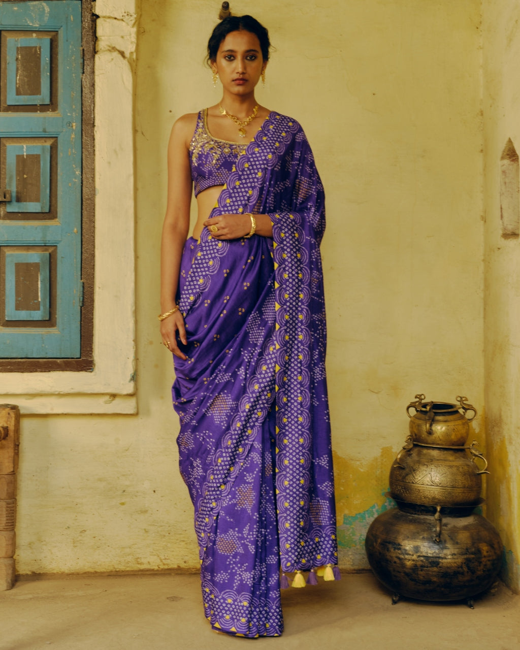 Purple Echoes Bandhej Sari Set