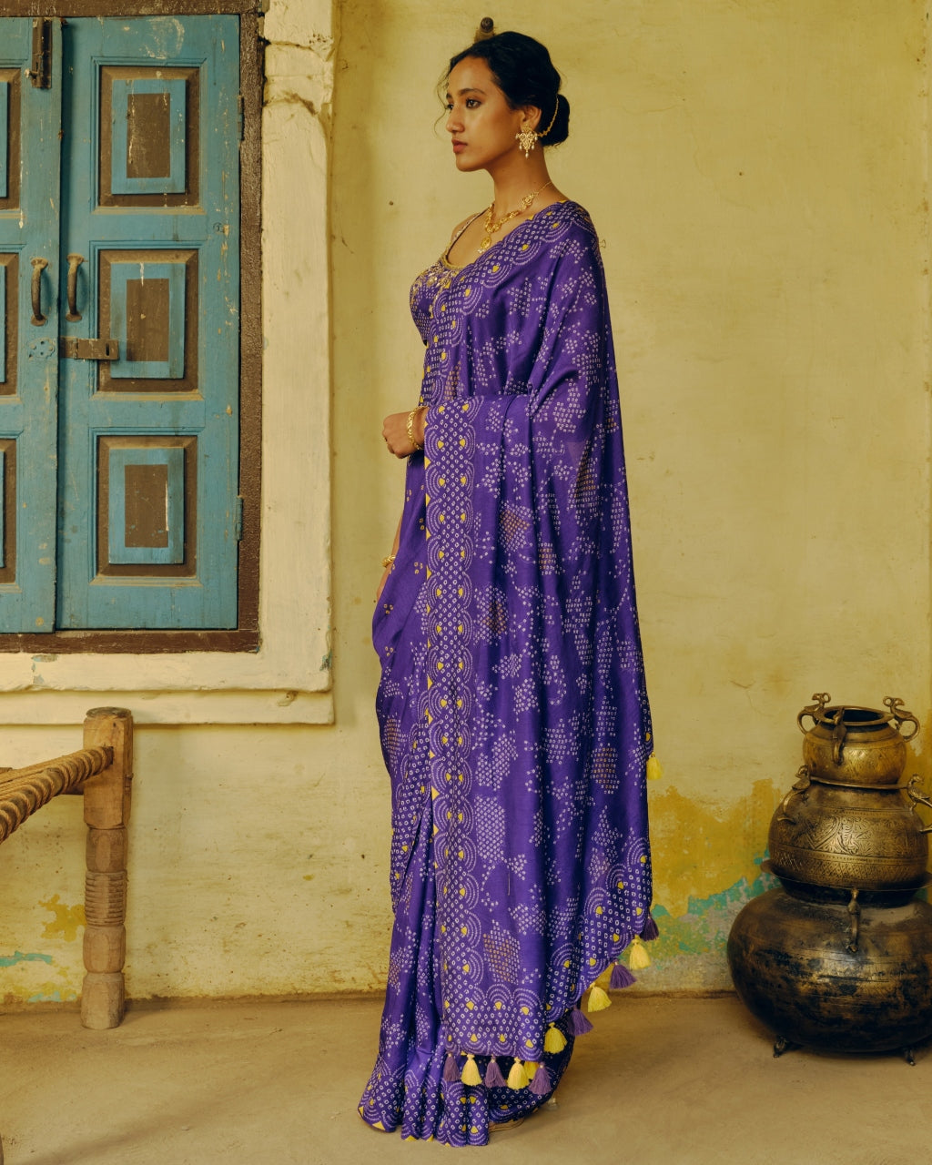 Purple Echoes Bandhej Sari Set