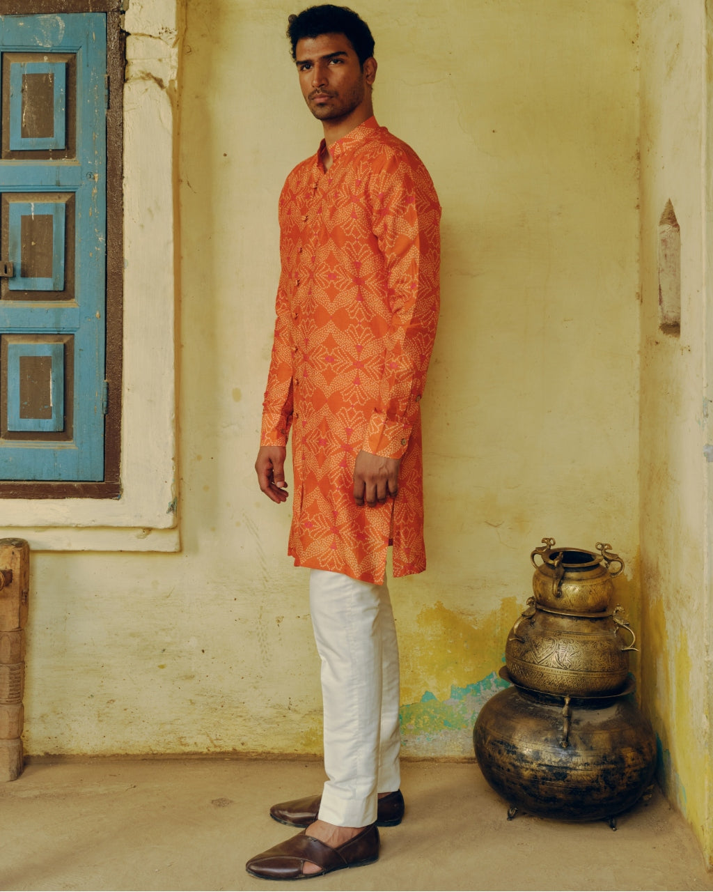 Rust Bandhej Button Down Kurta Set