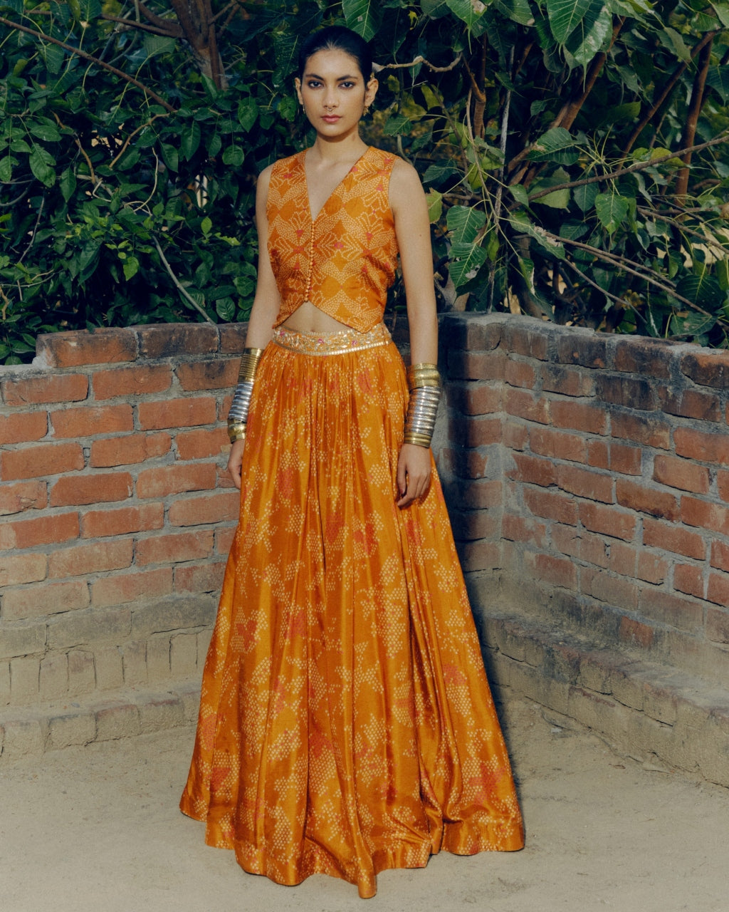 Ochre Bandhej Lehenga Set