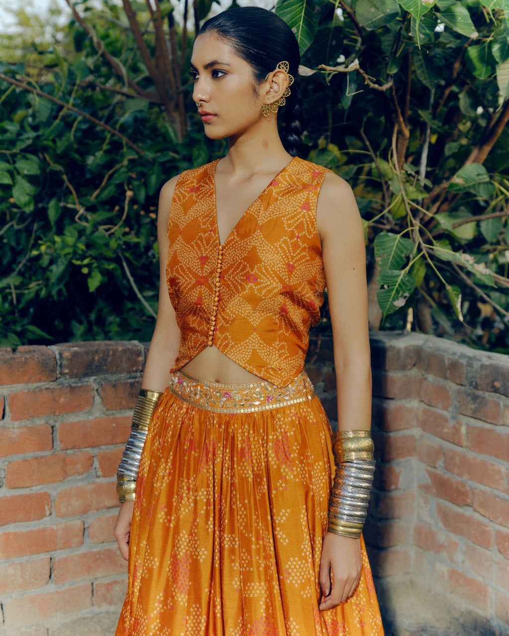 Ochre Bandhej Lehenga Set