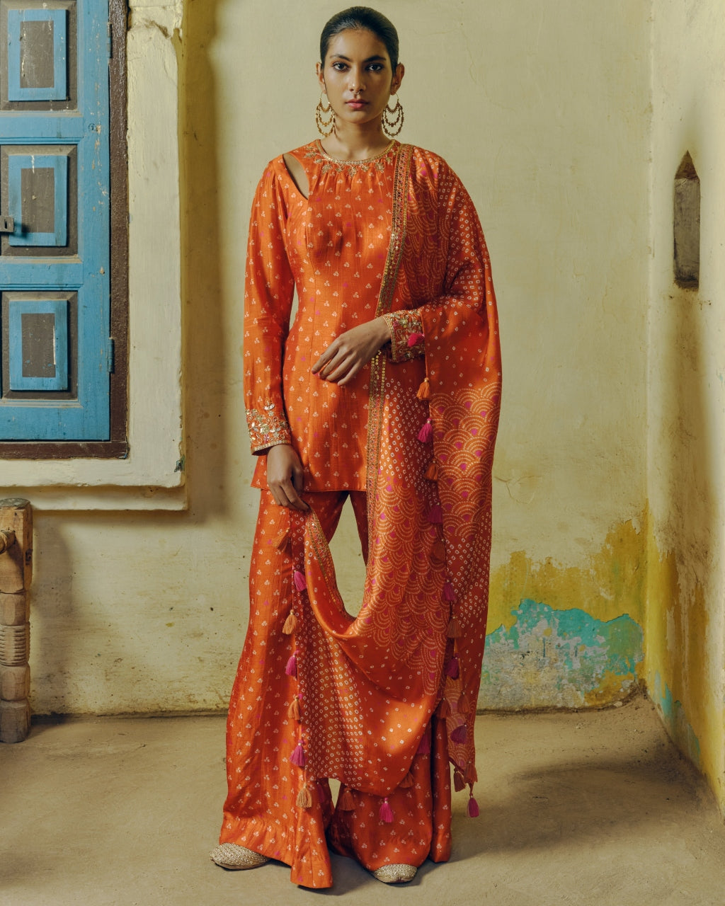 Rust Bandhej Kurta Set