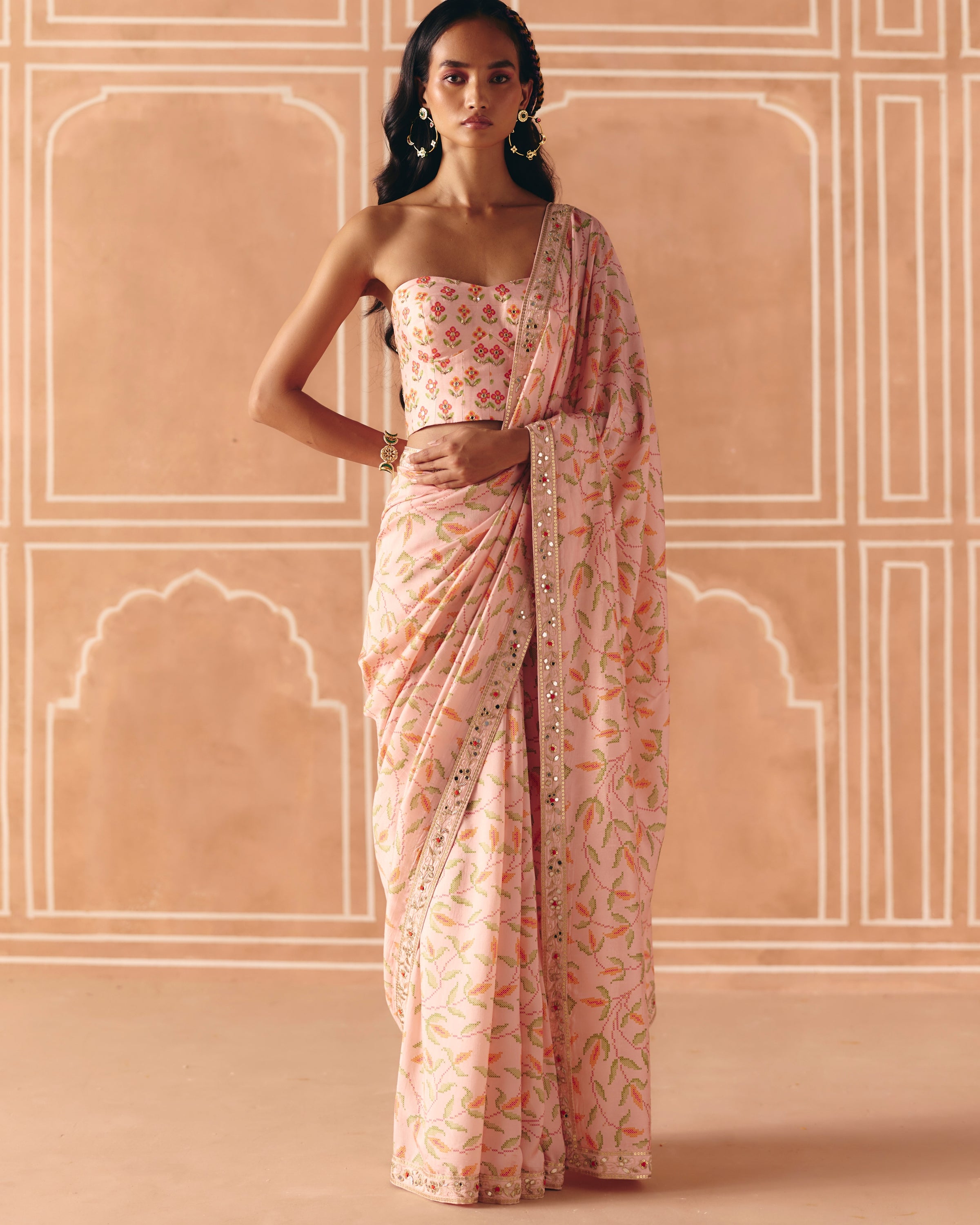 Blush Pink Sari & Corset