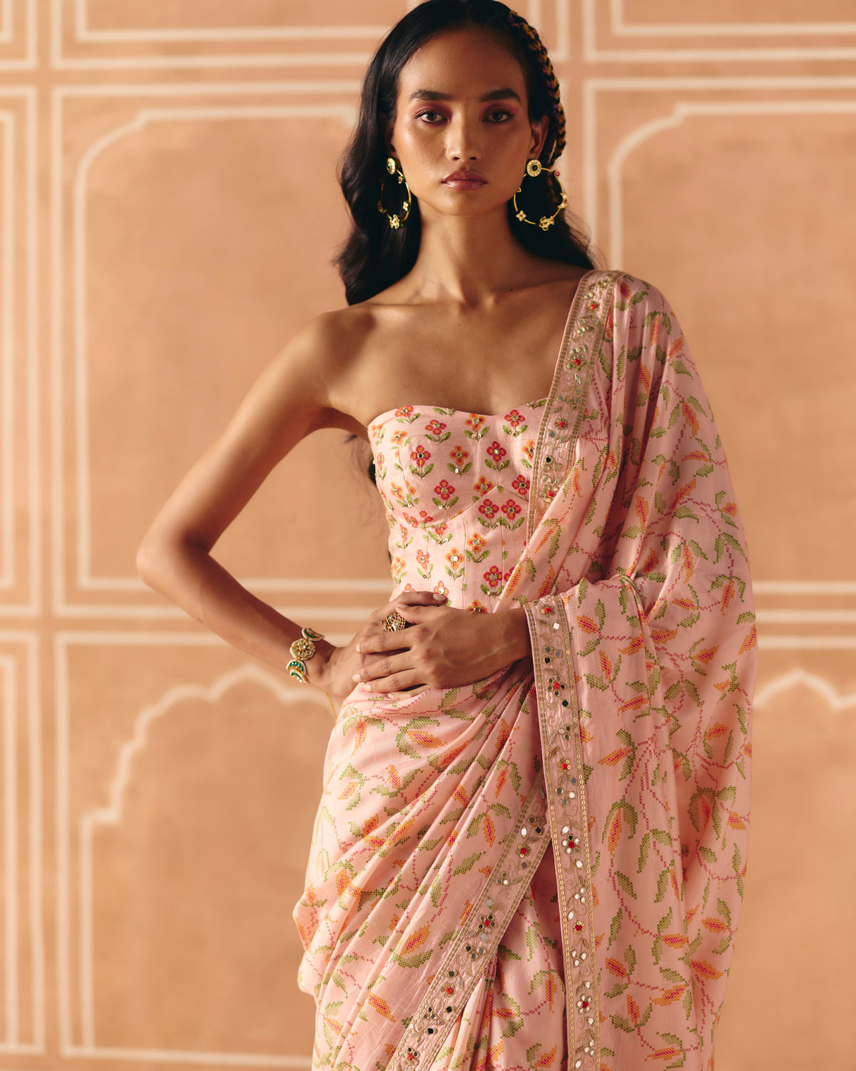Blush Pink Sari & Corset