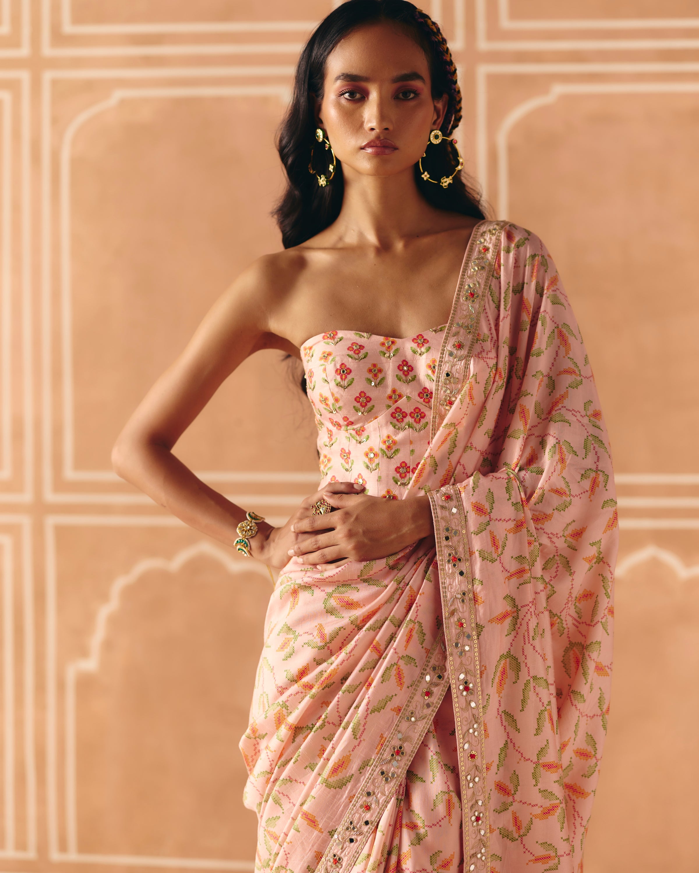 Blush Pink Sari & Corset