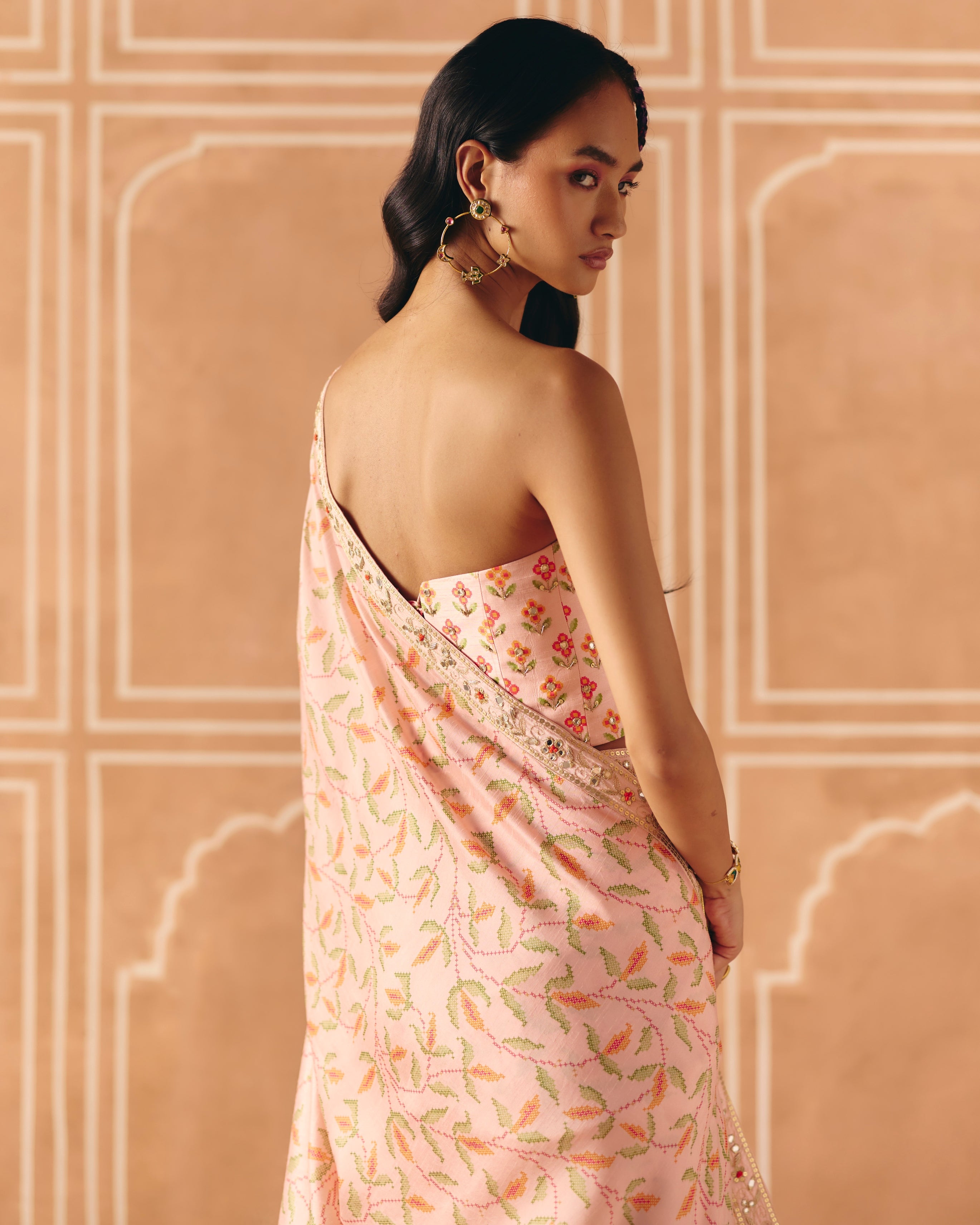 Blush Pink Sari & Corset