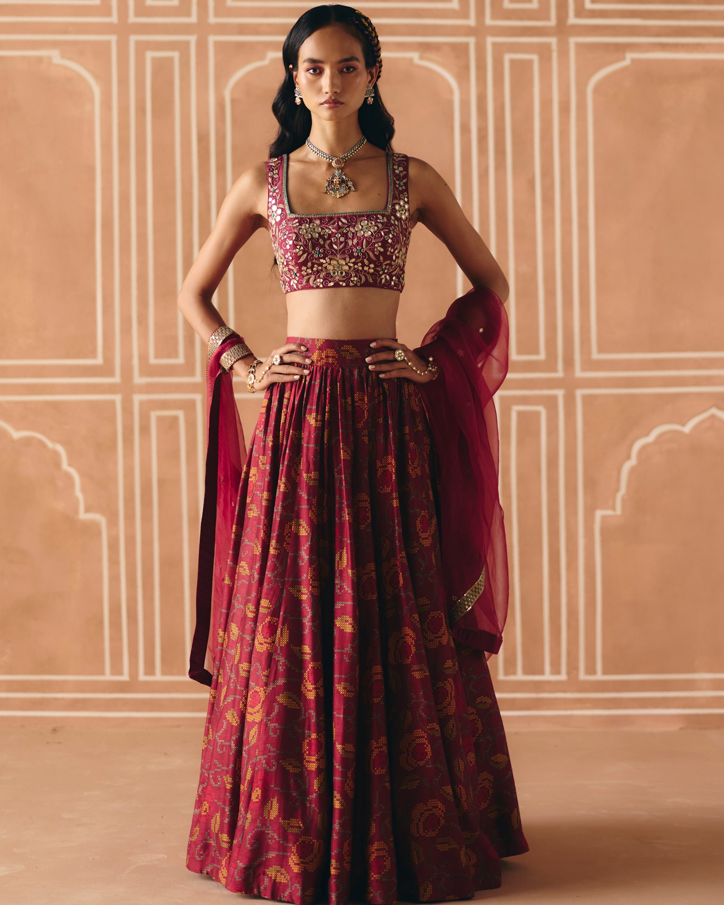 Berry Plum Gathered Lehenga