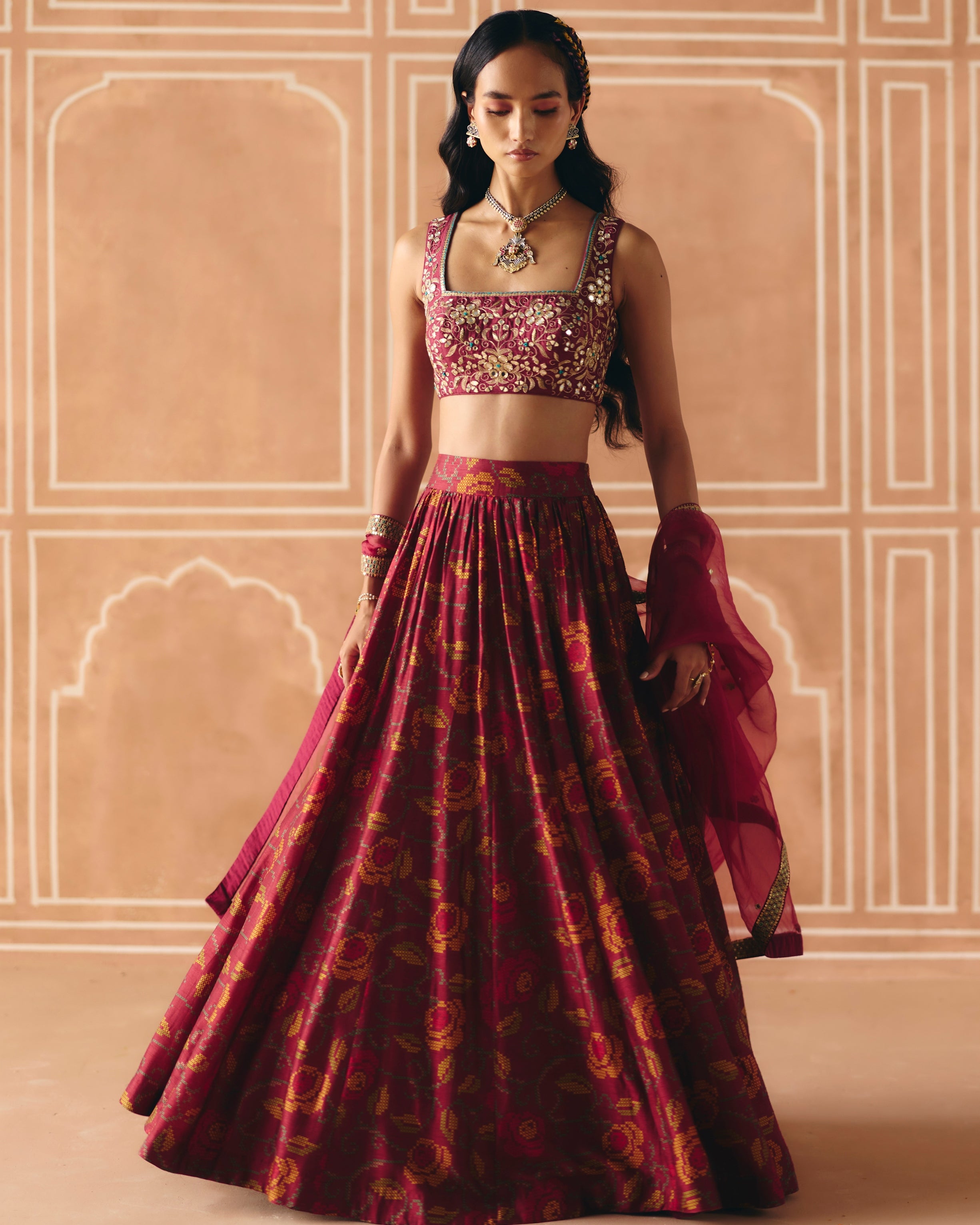Berry Plum Gathered Lehenga