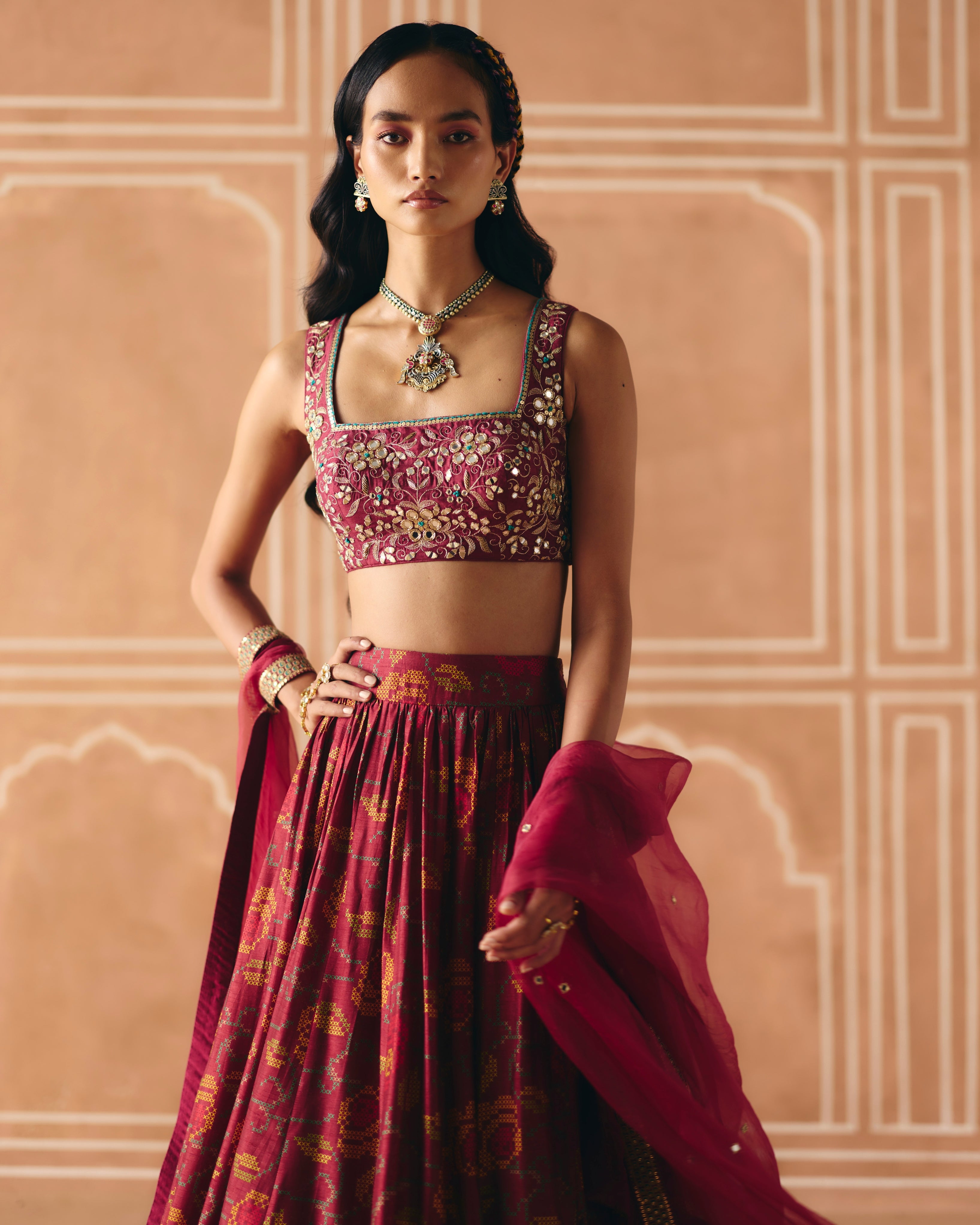 Berry Plum Gathered Lehenga