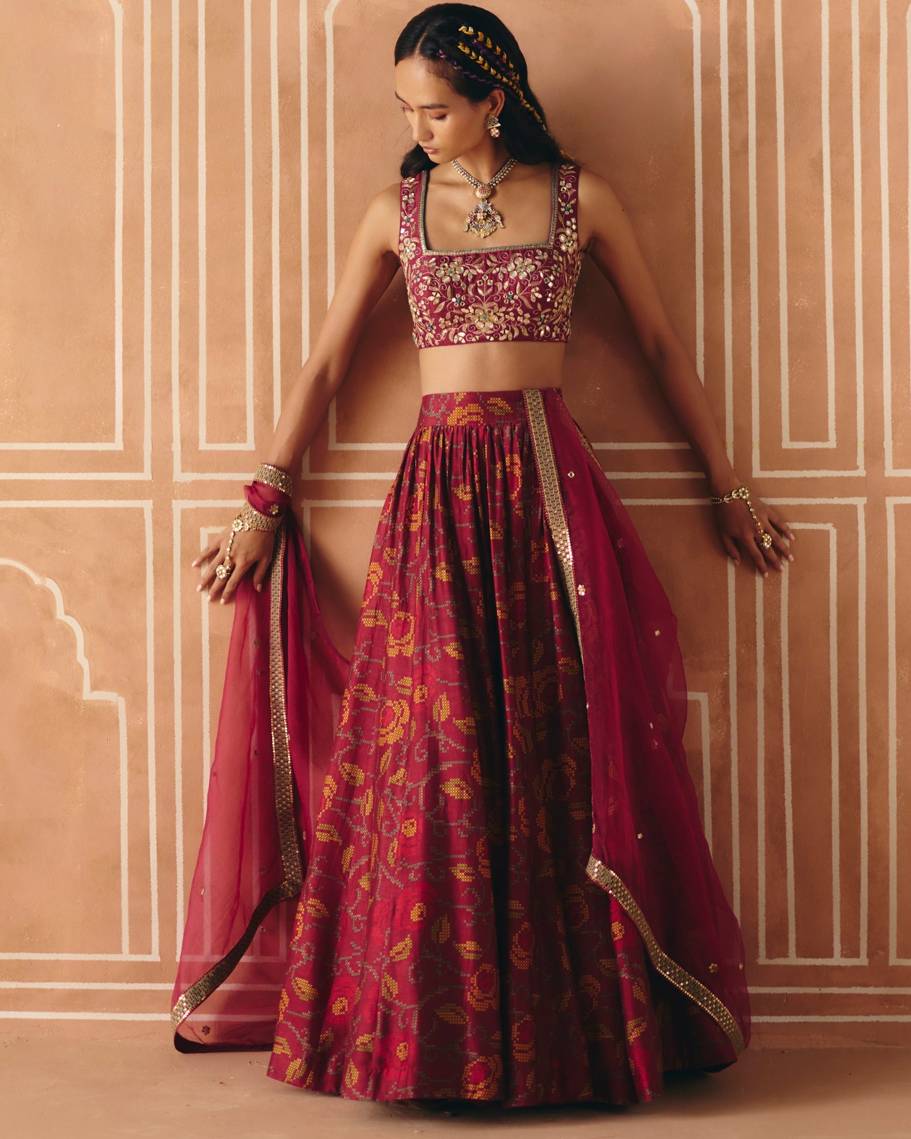Berry Plum Gathered Lehenga