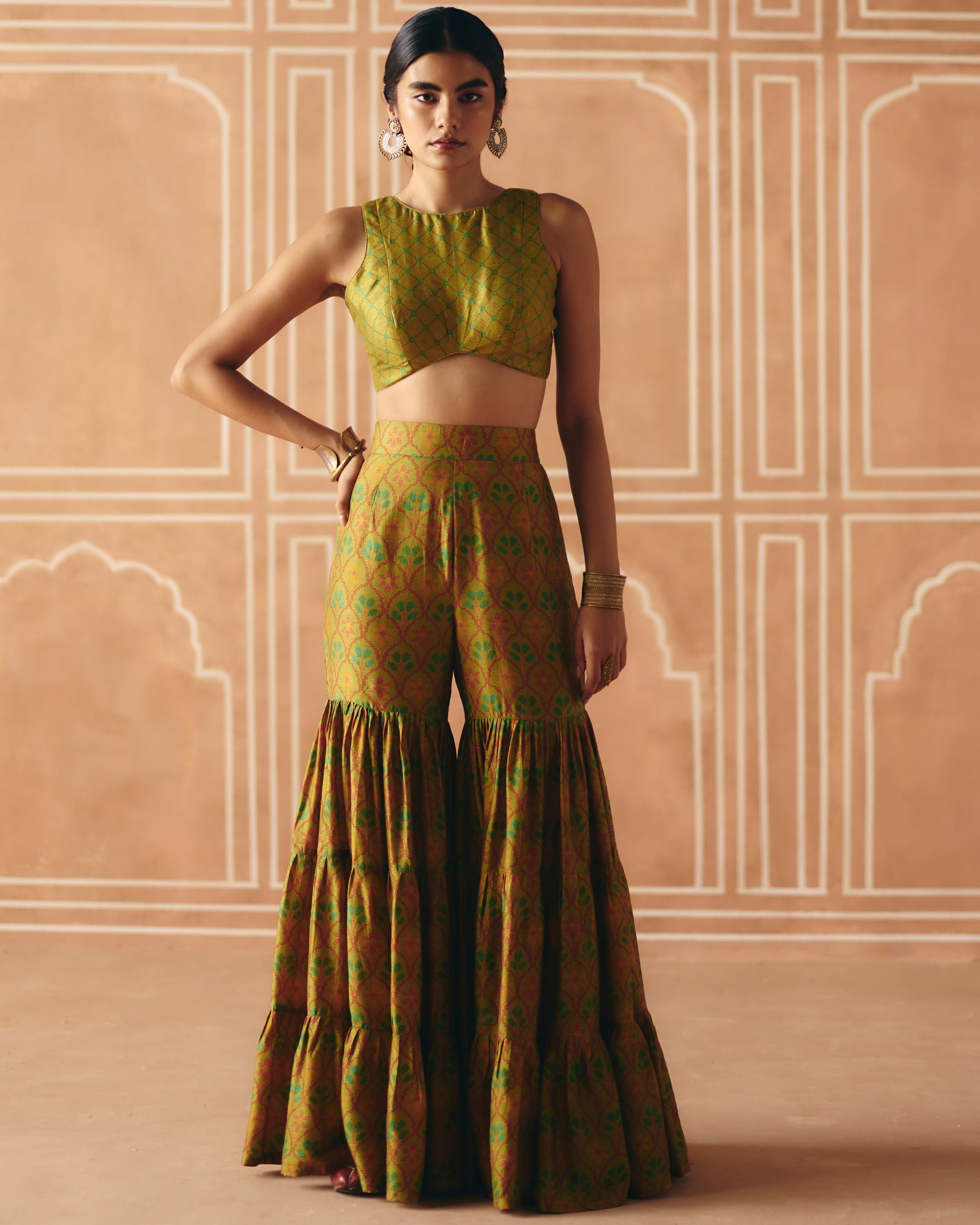 Parrot Green Crop Top & Sharara