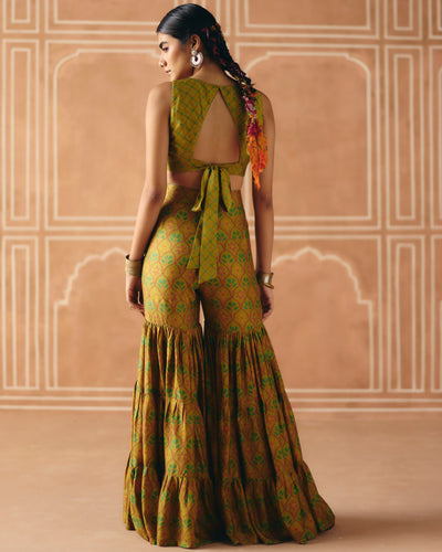 Parrot Green Crop Top & Sharara