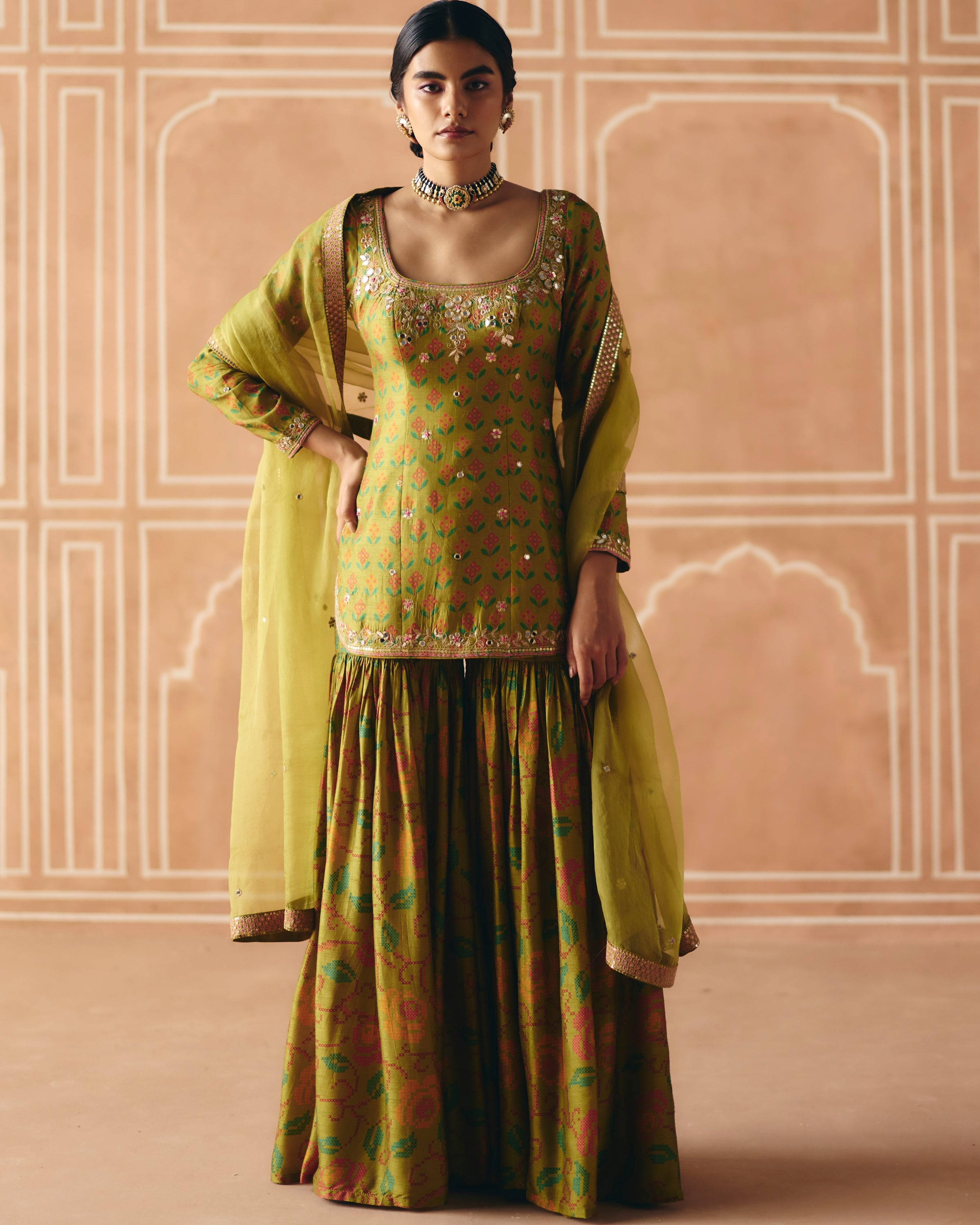 Parrot Green Sharara Set