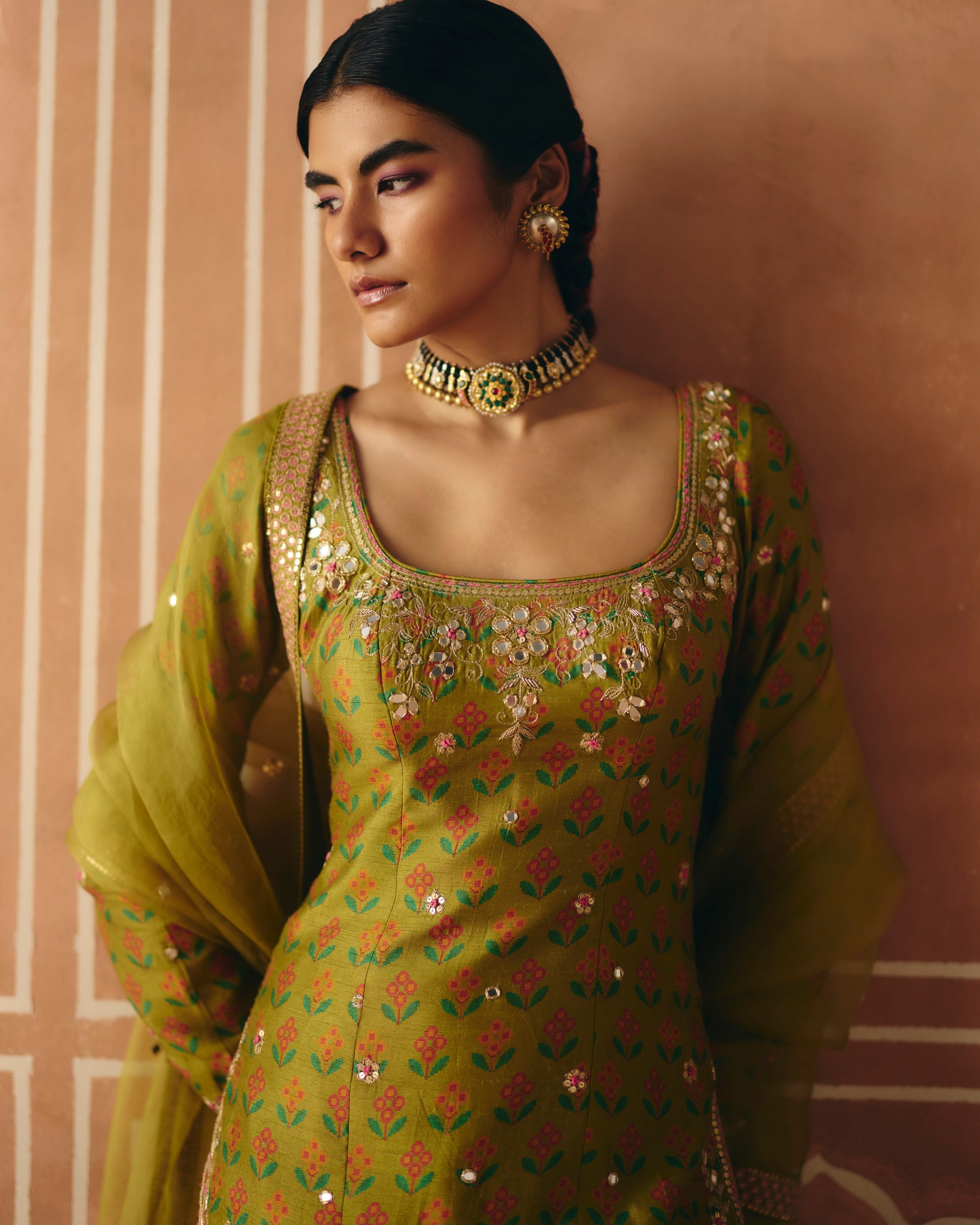 Parrot Green Sharara Set