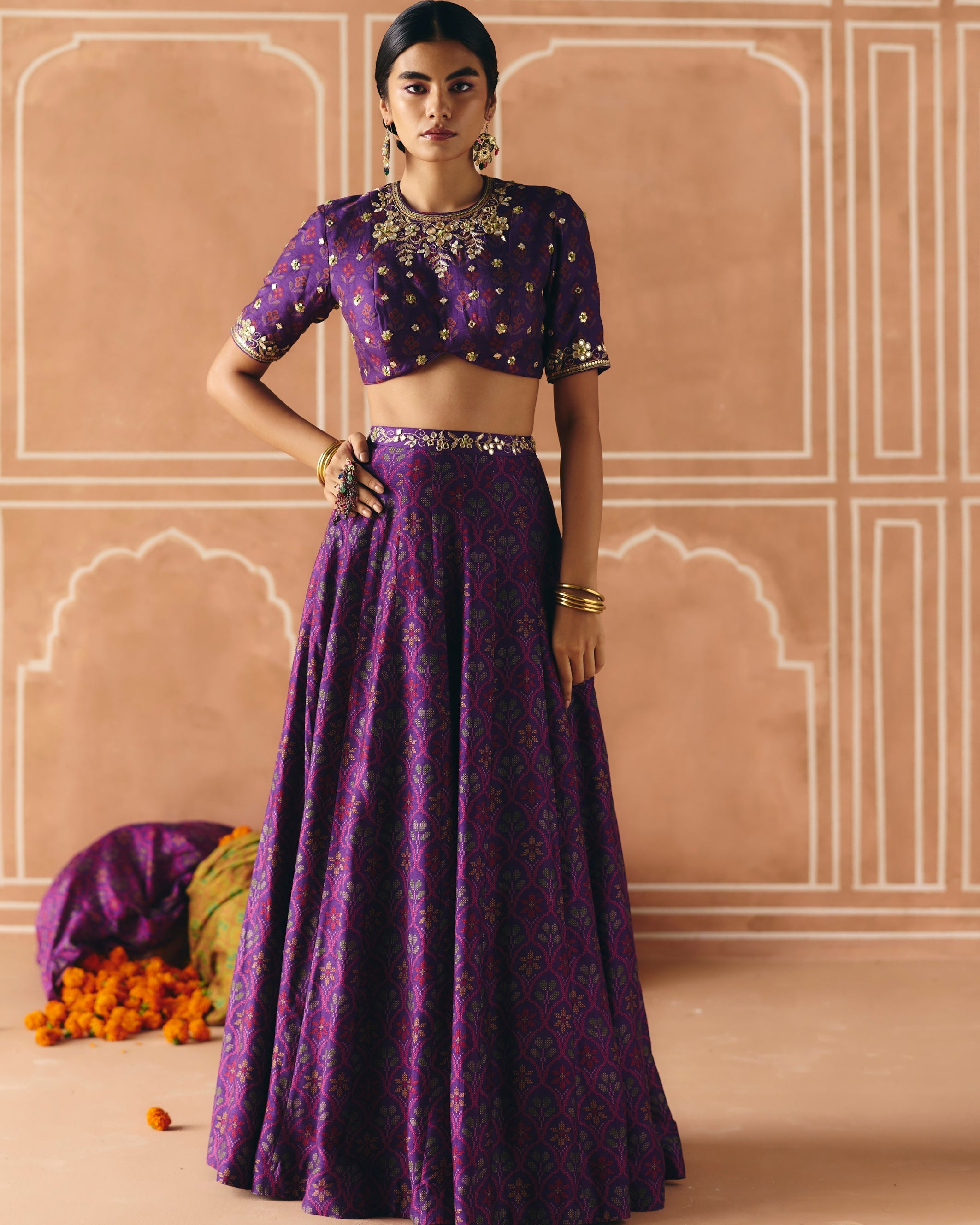 Imperial Violet Panel Lehenga Set