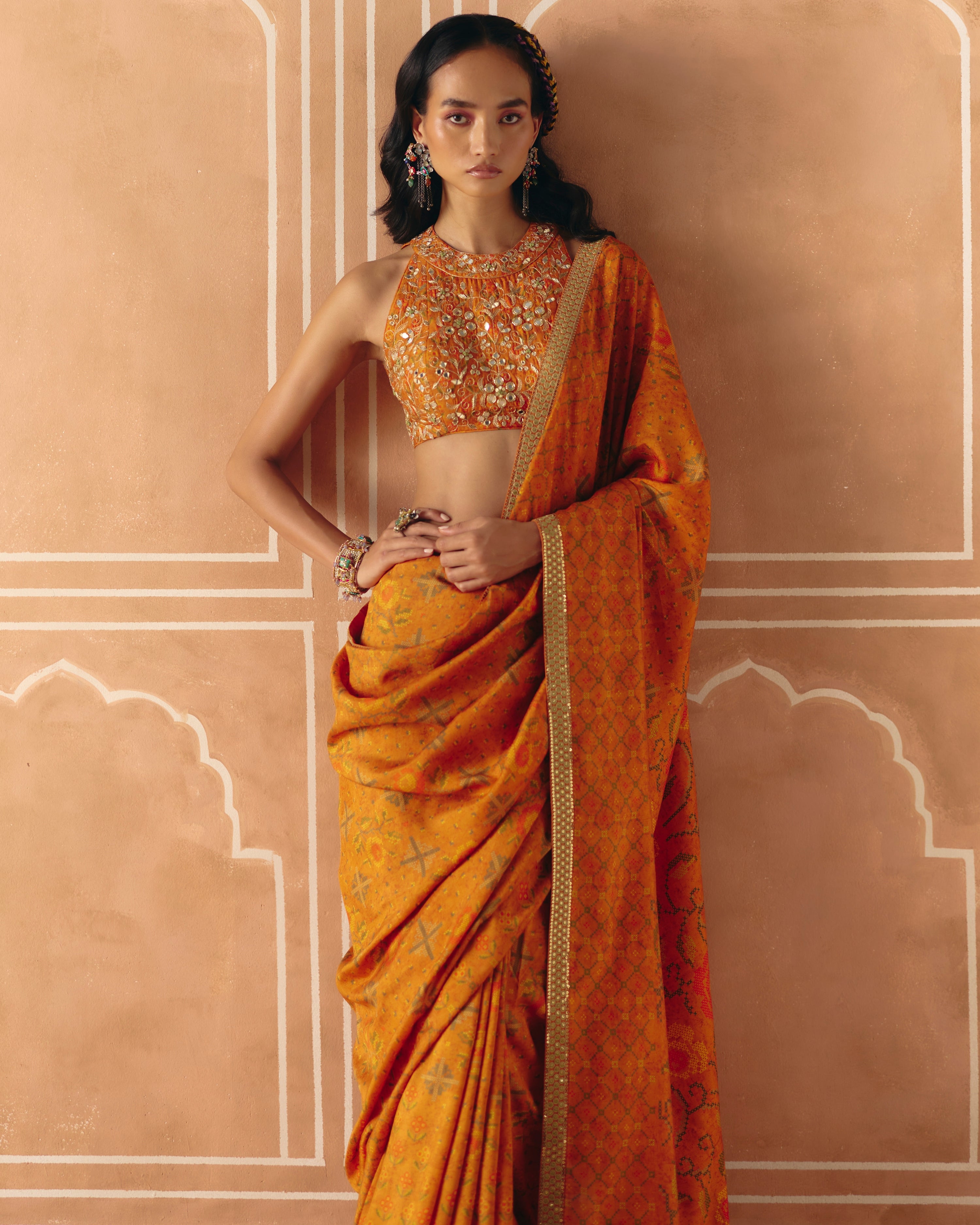 Burnt Orange Sari Set