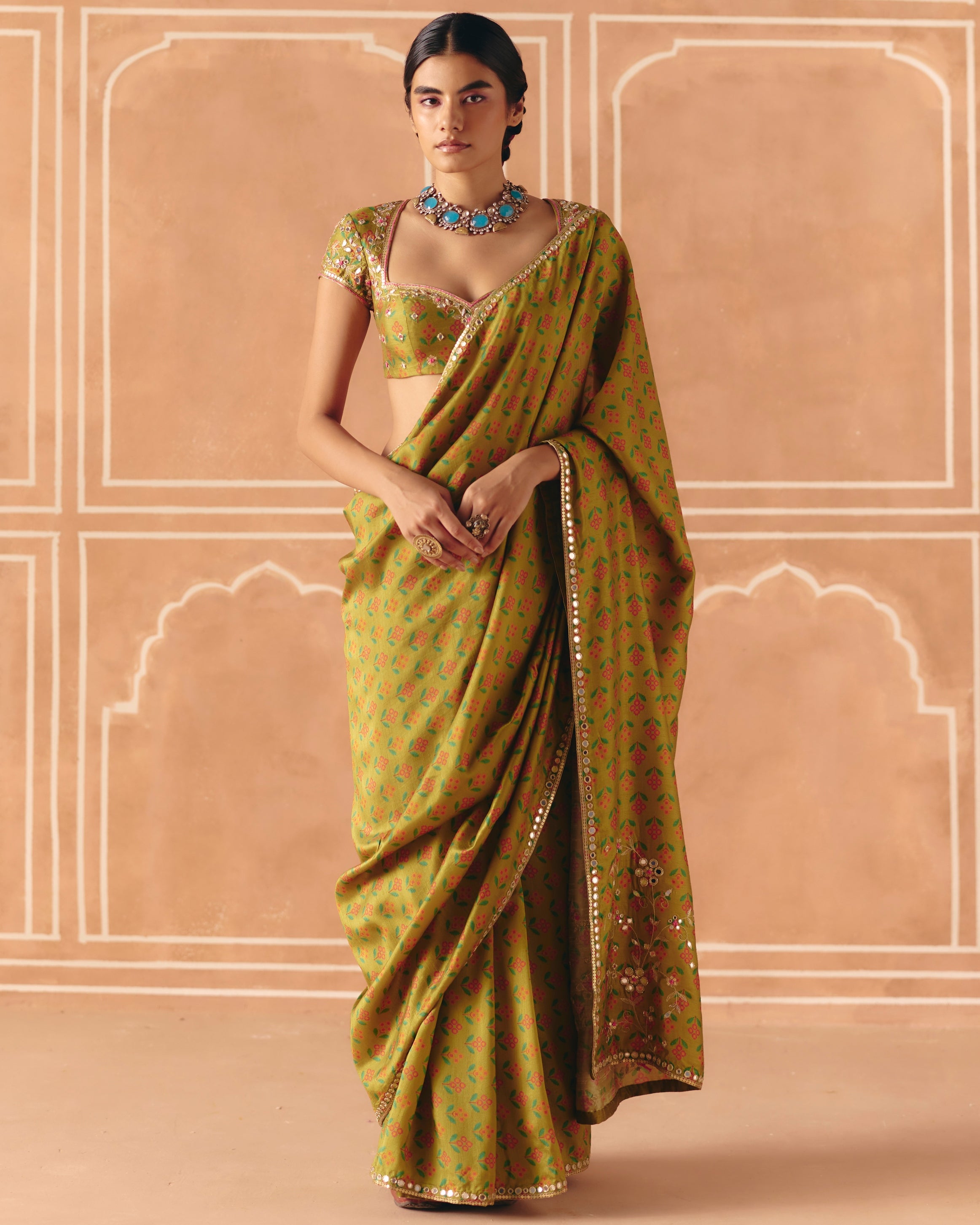 Parrot Green Sari Set
