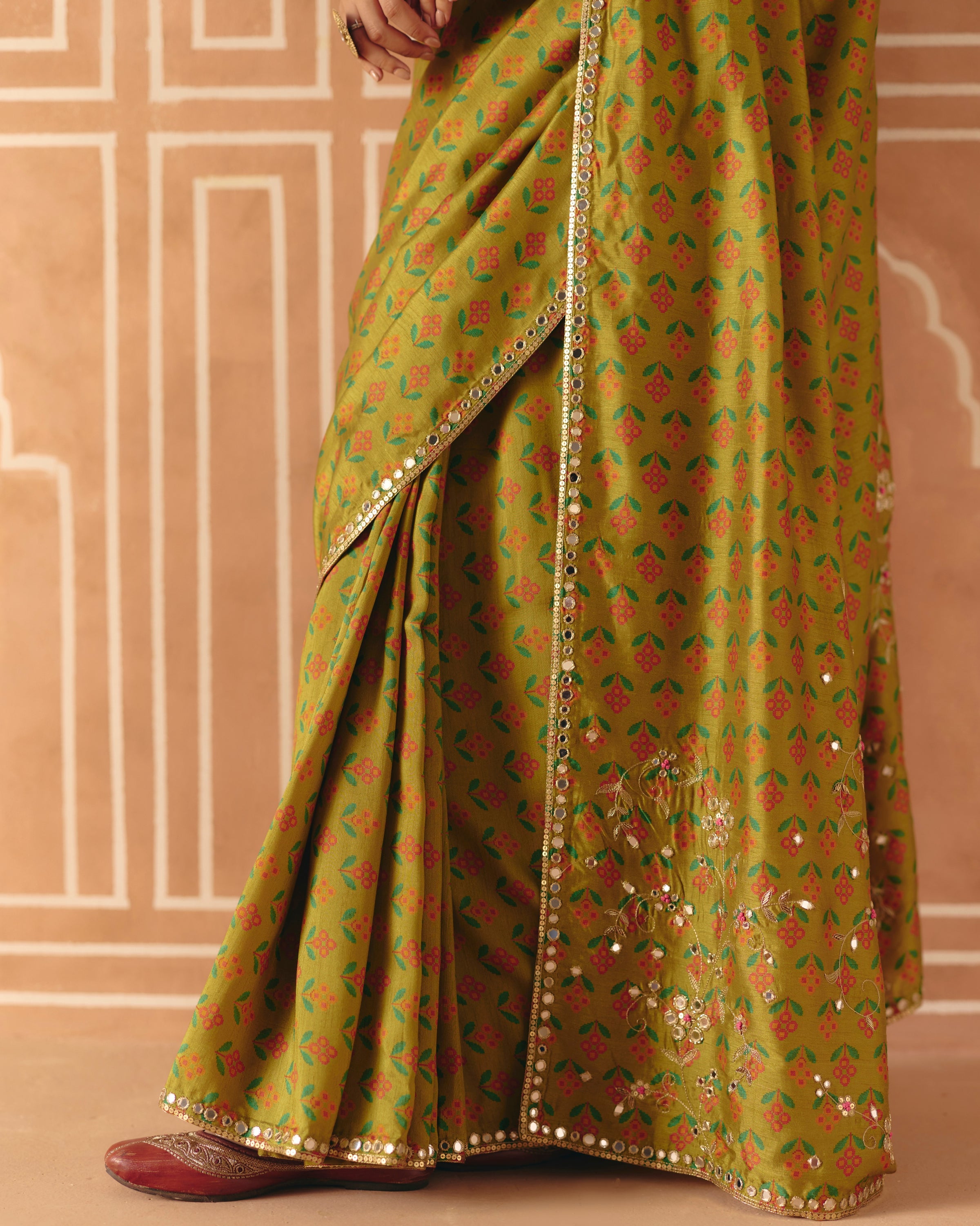 Parrot Green Sari Set