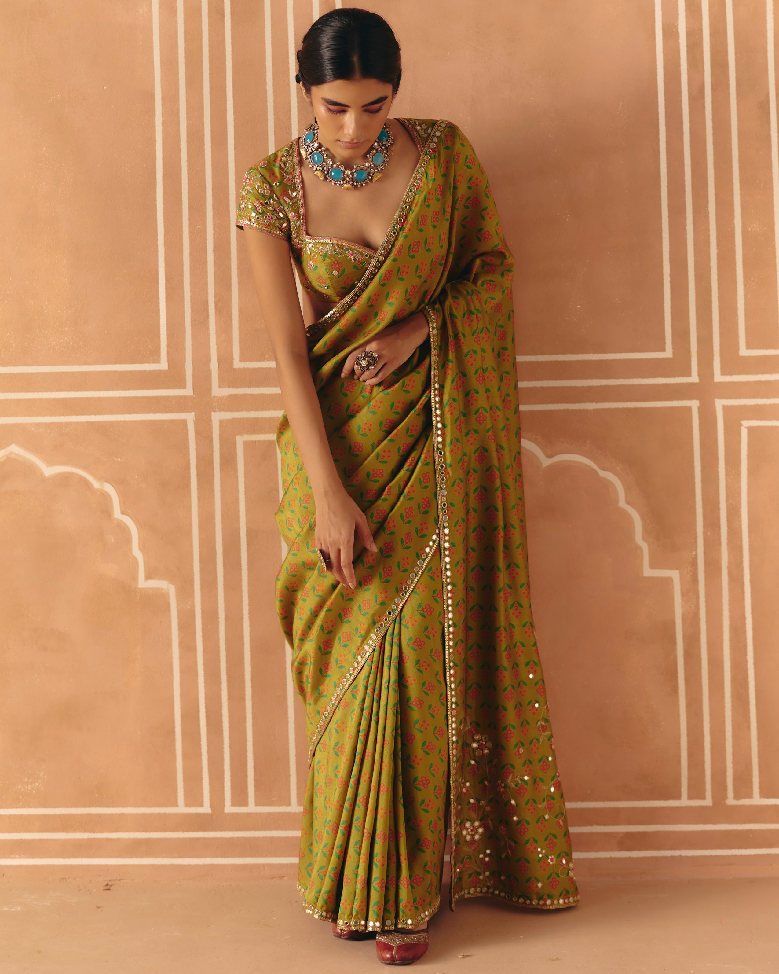 Parrot Green Sari Set