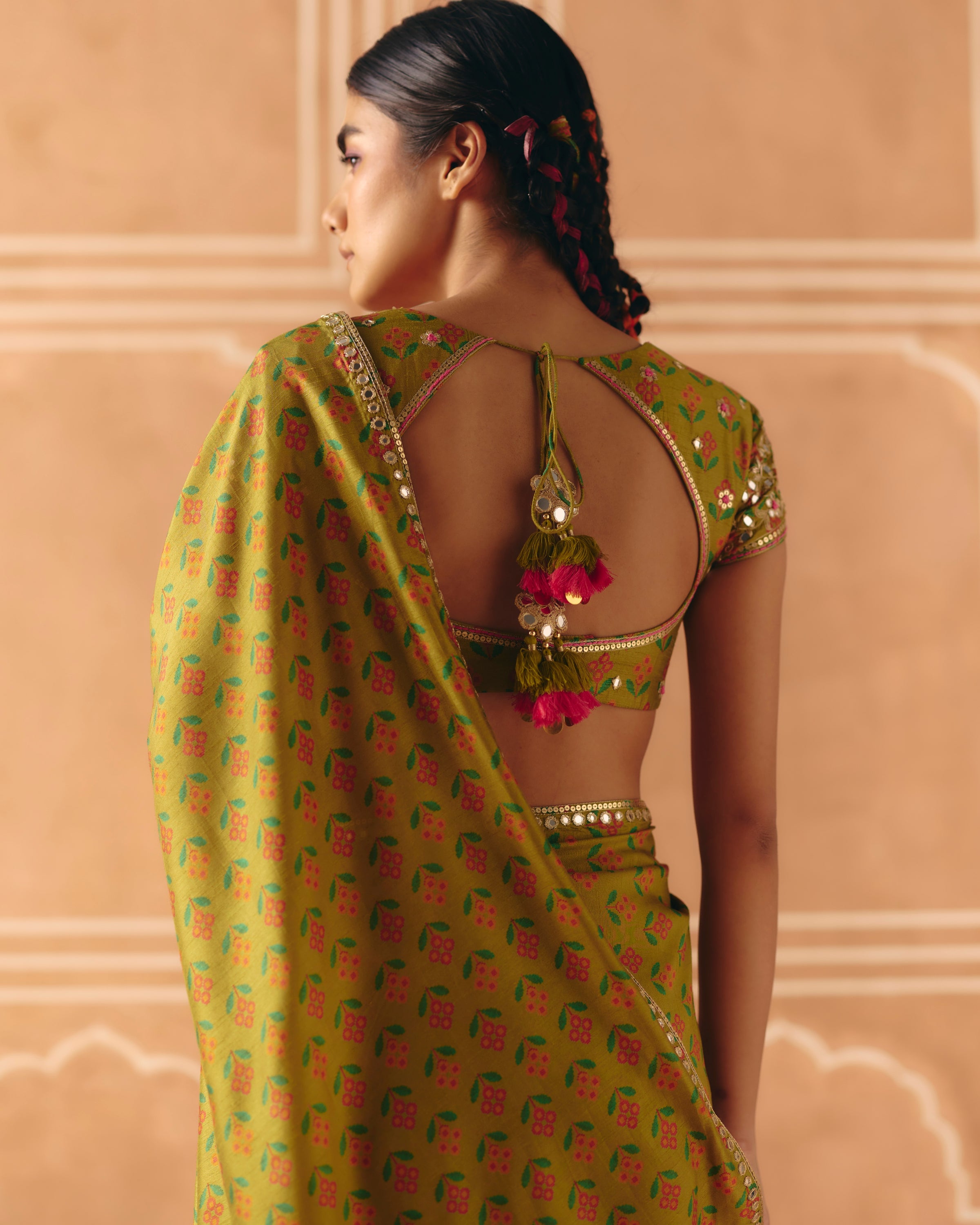 Parrot Green Sari Set
