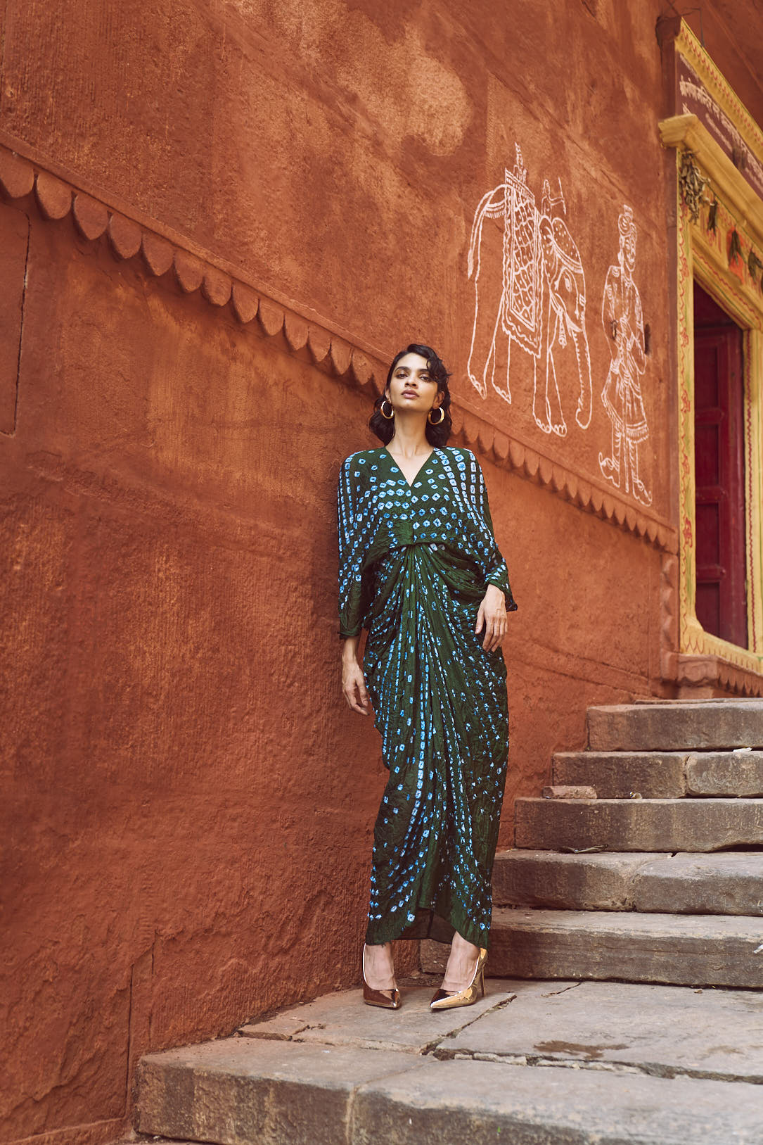 Bandhani Draped Kaftan