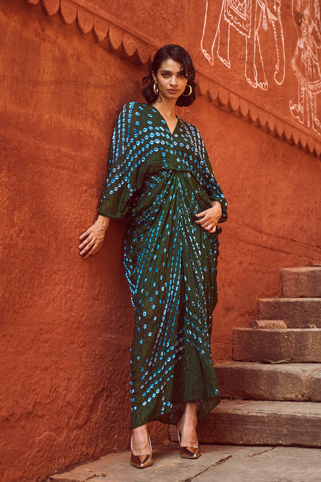 Bandhani Draped Kaftan