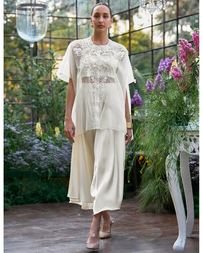 Embroidered Cape & Bralette With Draped Culottes