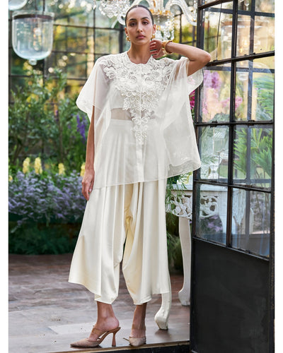 Embroidered Cape & Bralette With Draped Culottes