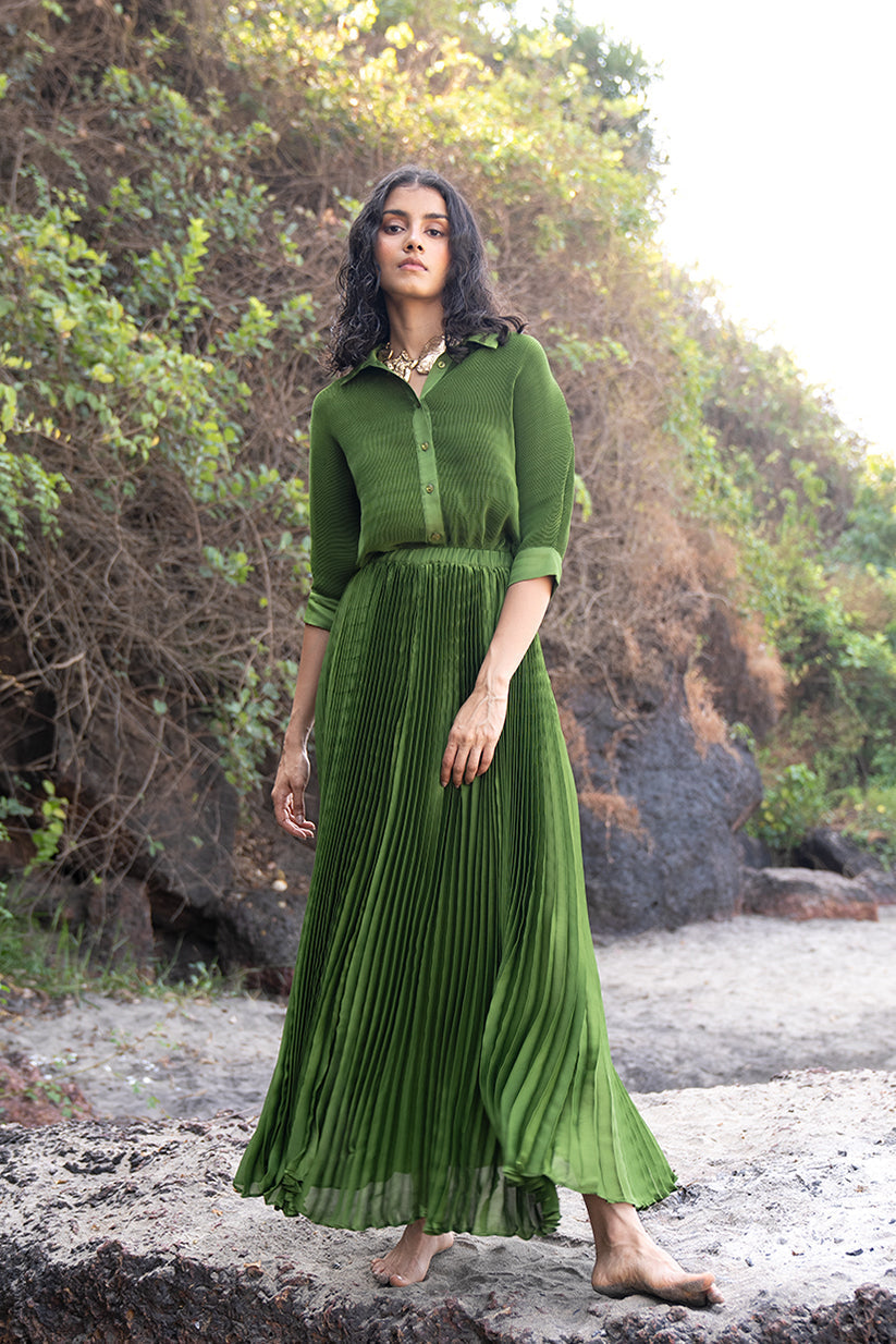 Green Pleated Skirt Set