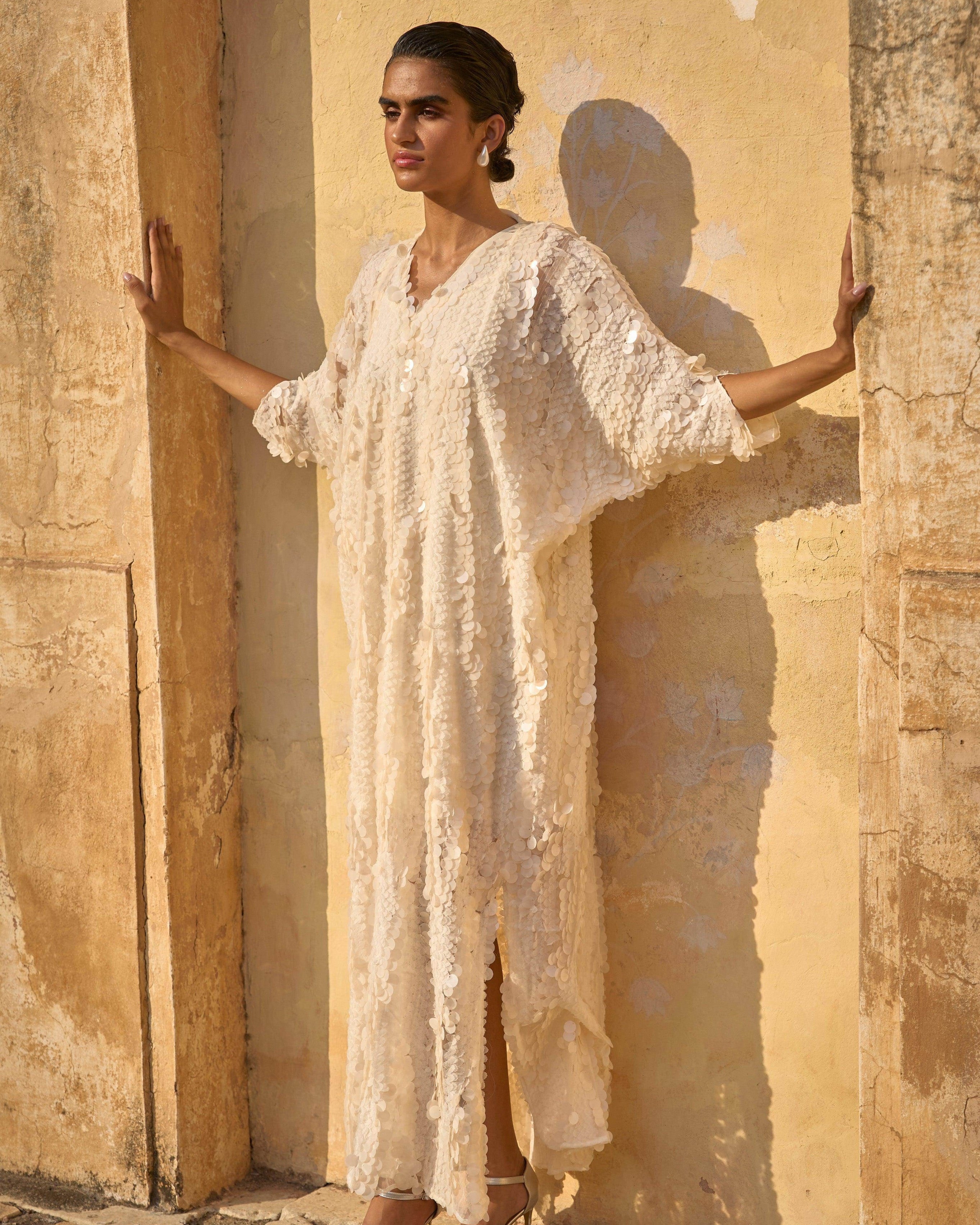 Ivory Pailette Kaftan Dress