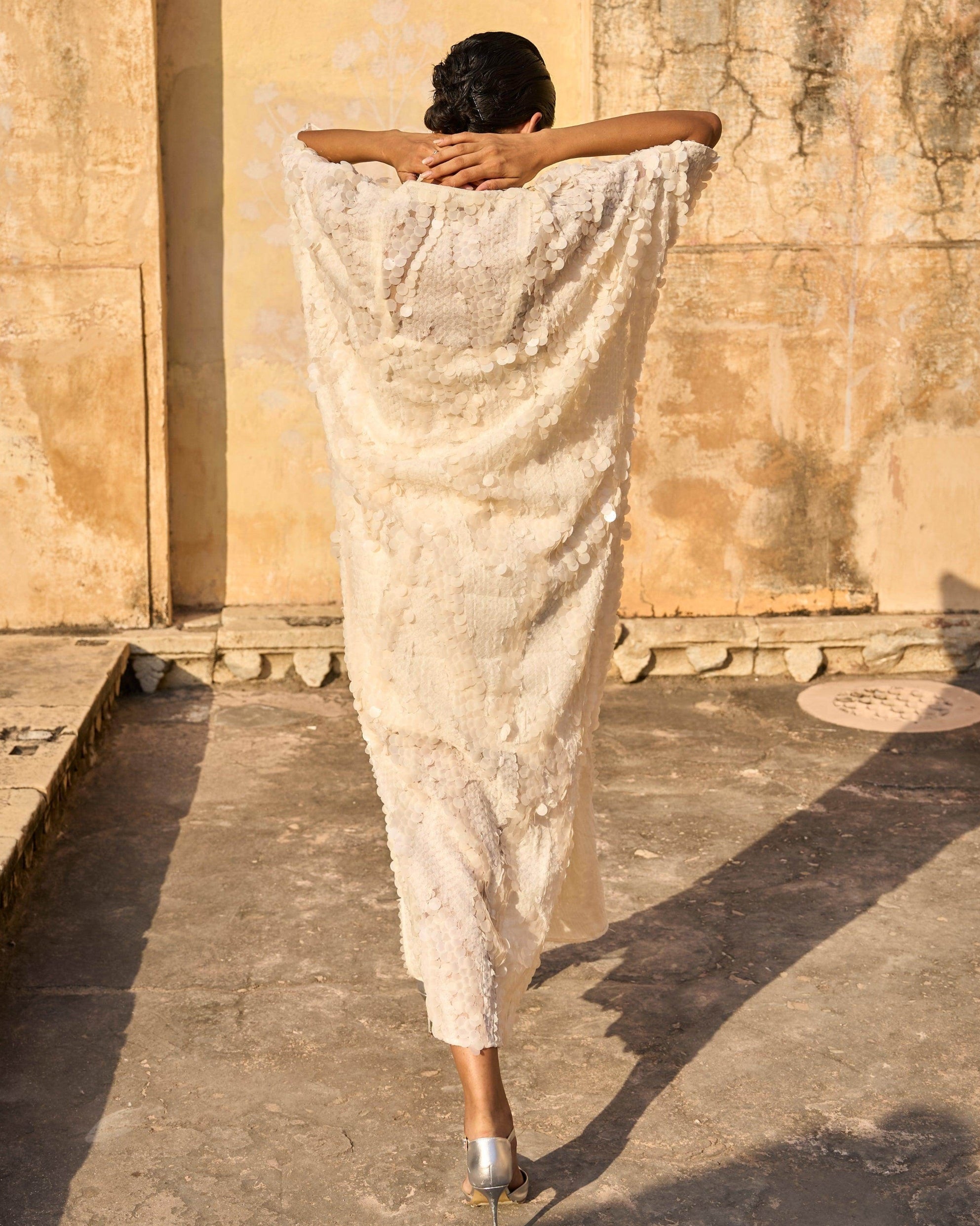 Ivory Pailette Kaftan Dress