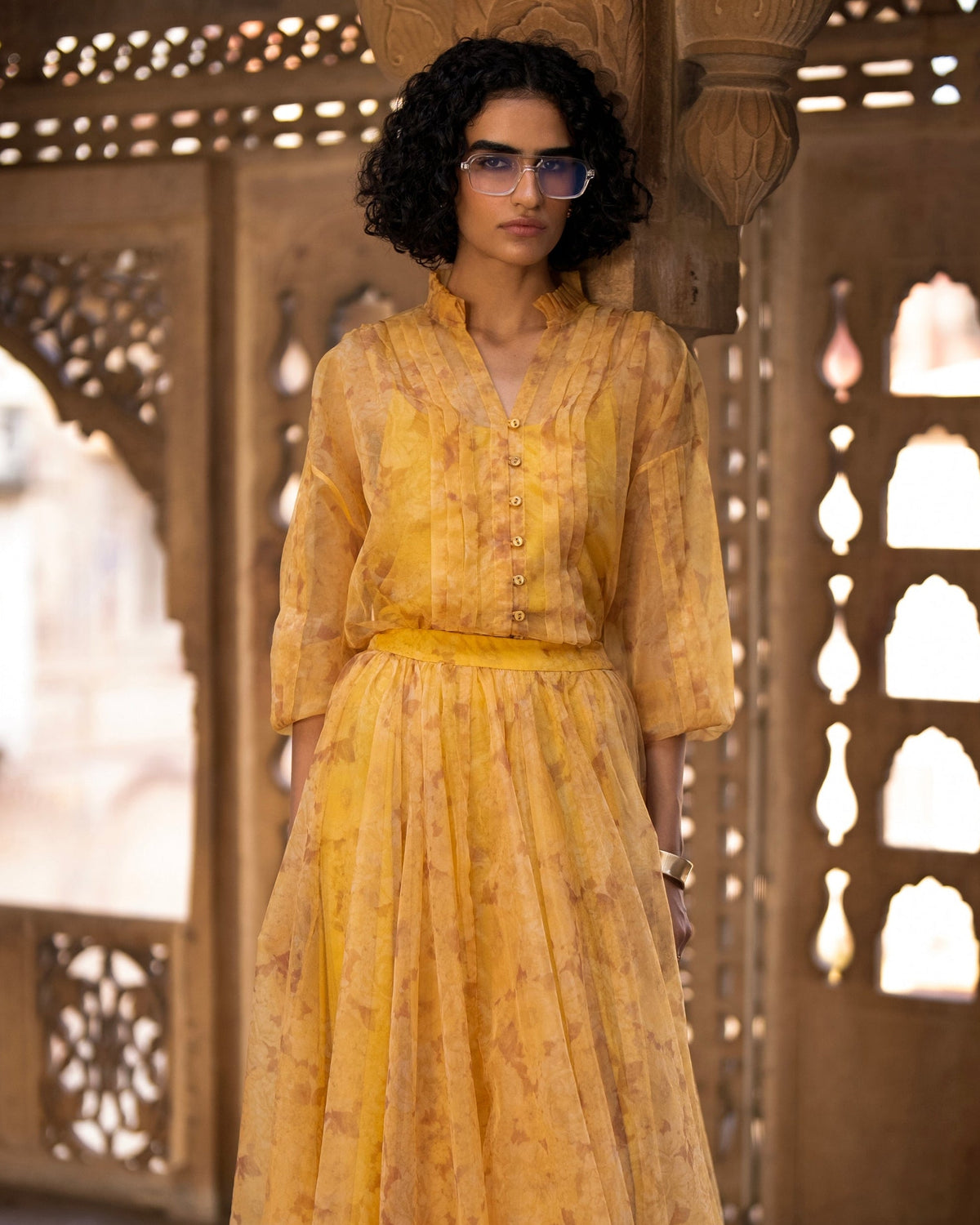 Mustard Floral Skirt Set